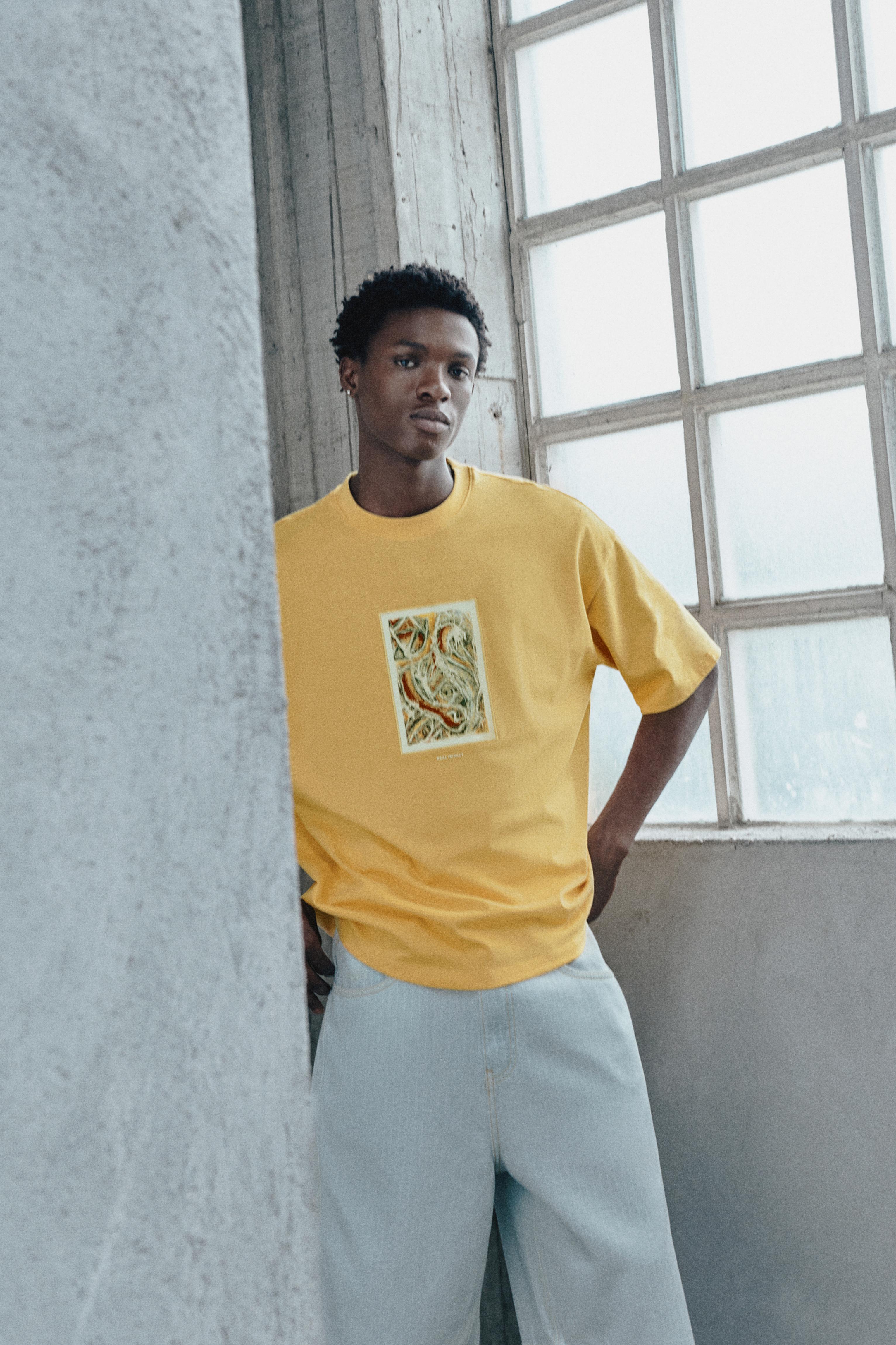 Relaxed fit embroidered T-shirt — Yellow