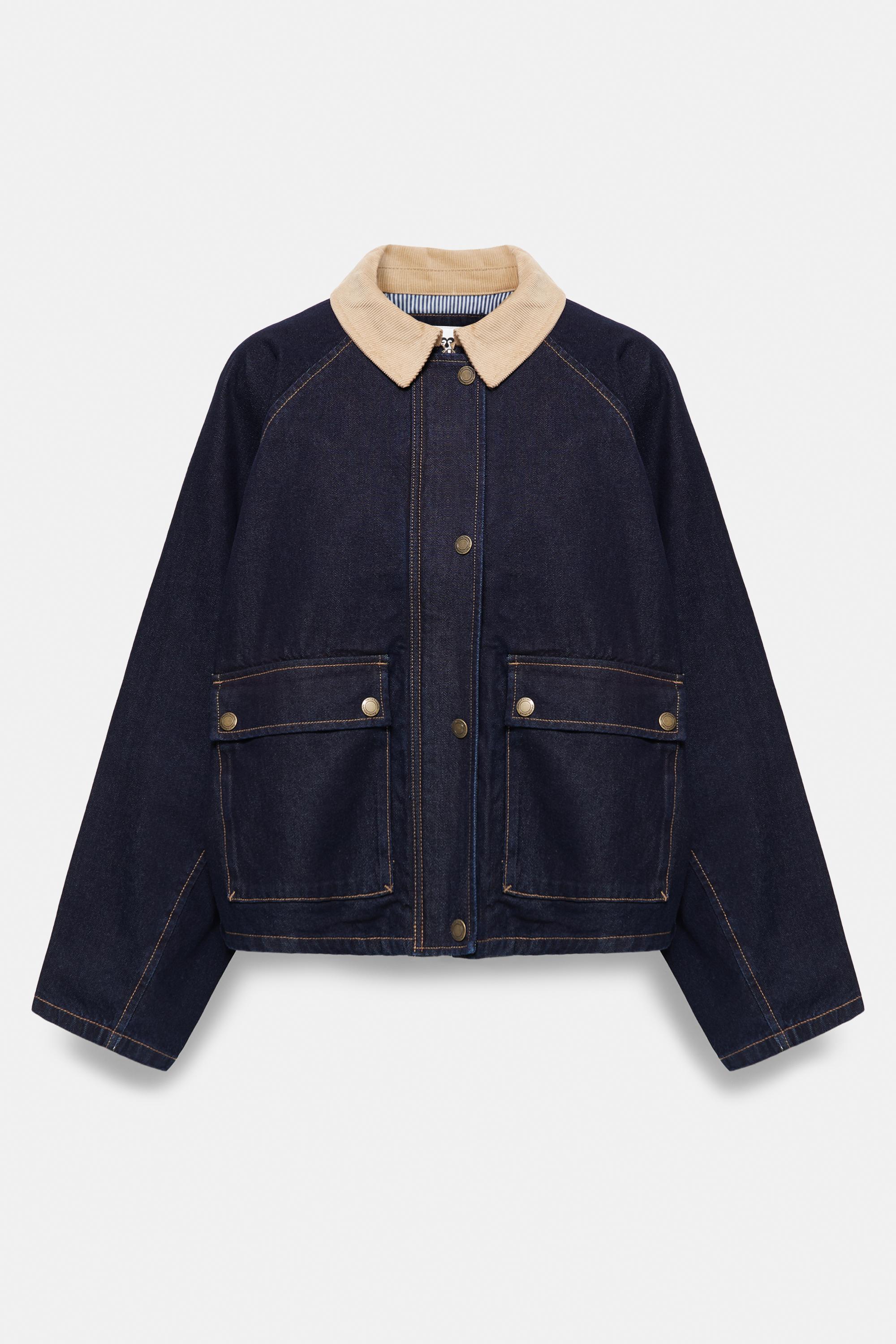 Contrast collar denim jacket — Dark navy