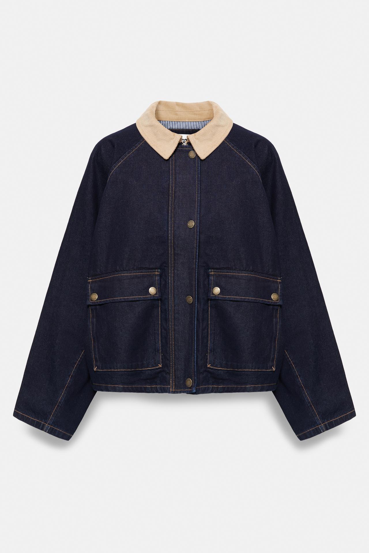 Contrast collar denim jacket — Dark navy