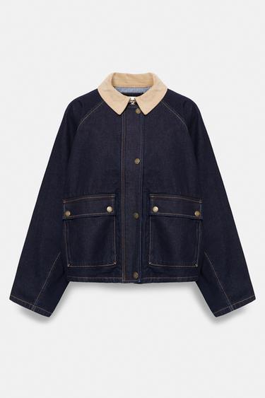 Contrast collar denim jacket — Dark navy 5
