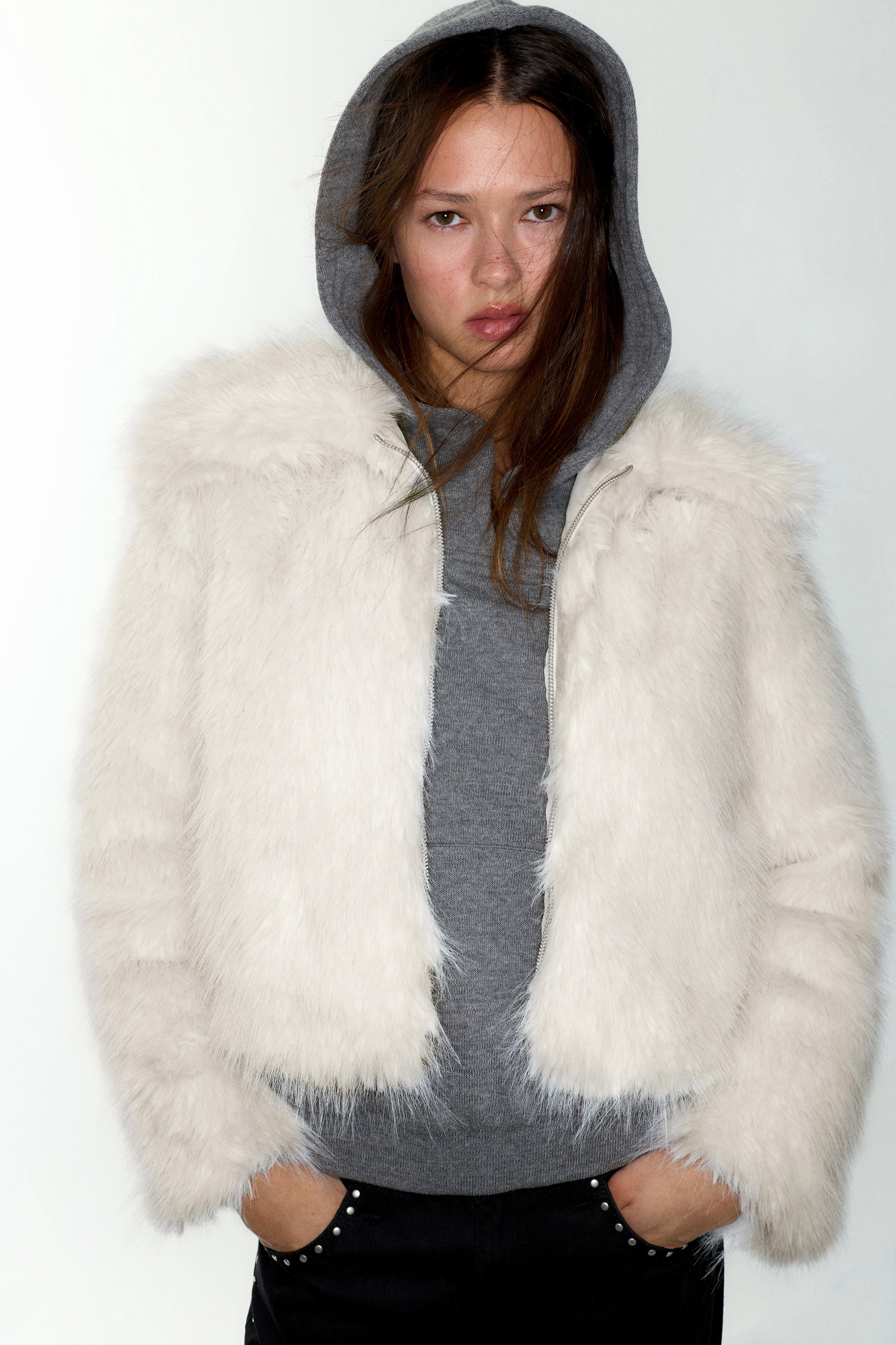 Beyaz suni kürk ceket - Görsel 17