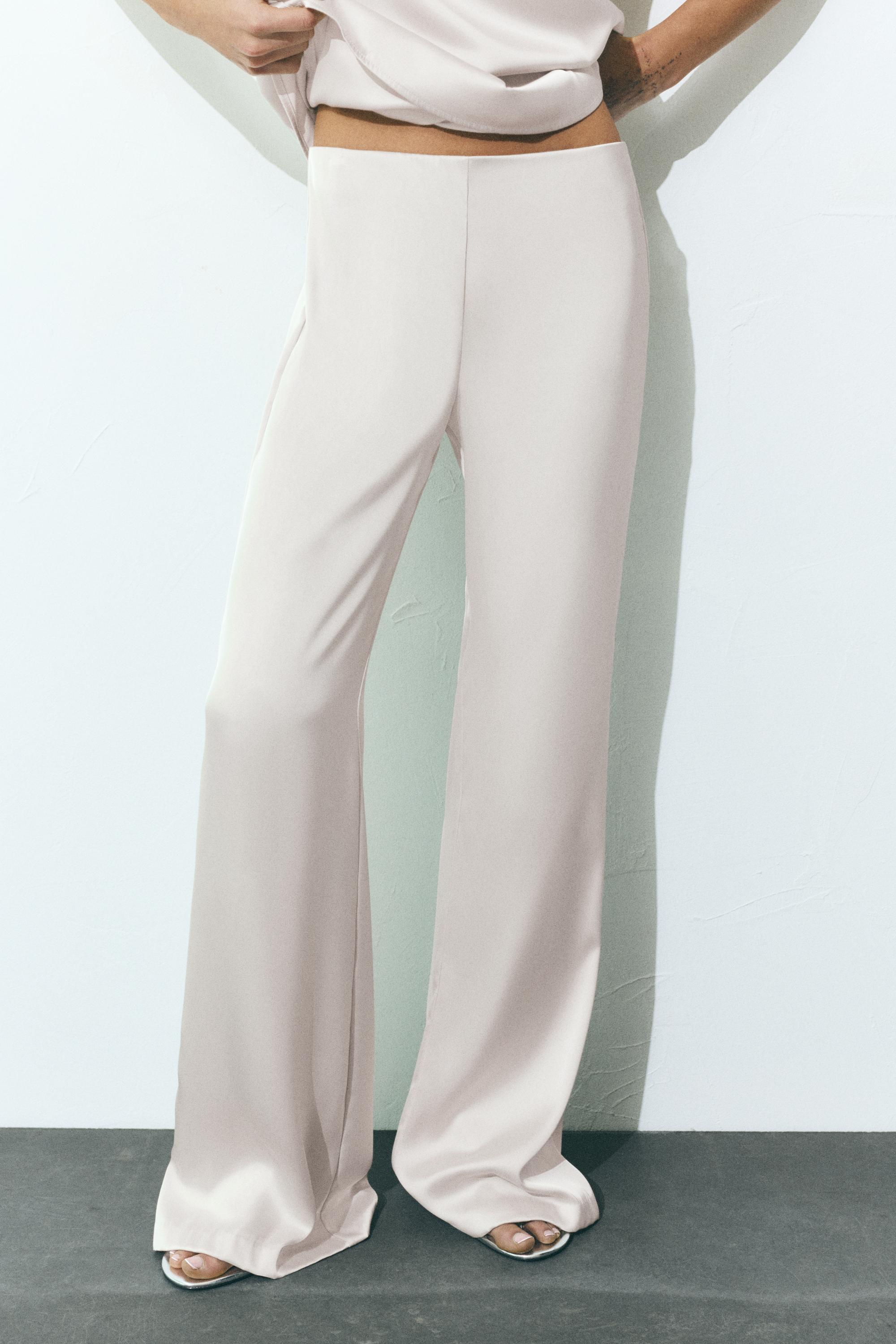Satin straight-leg trousers — Ecru