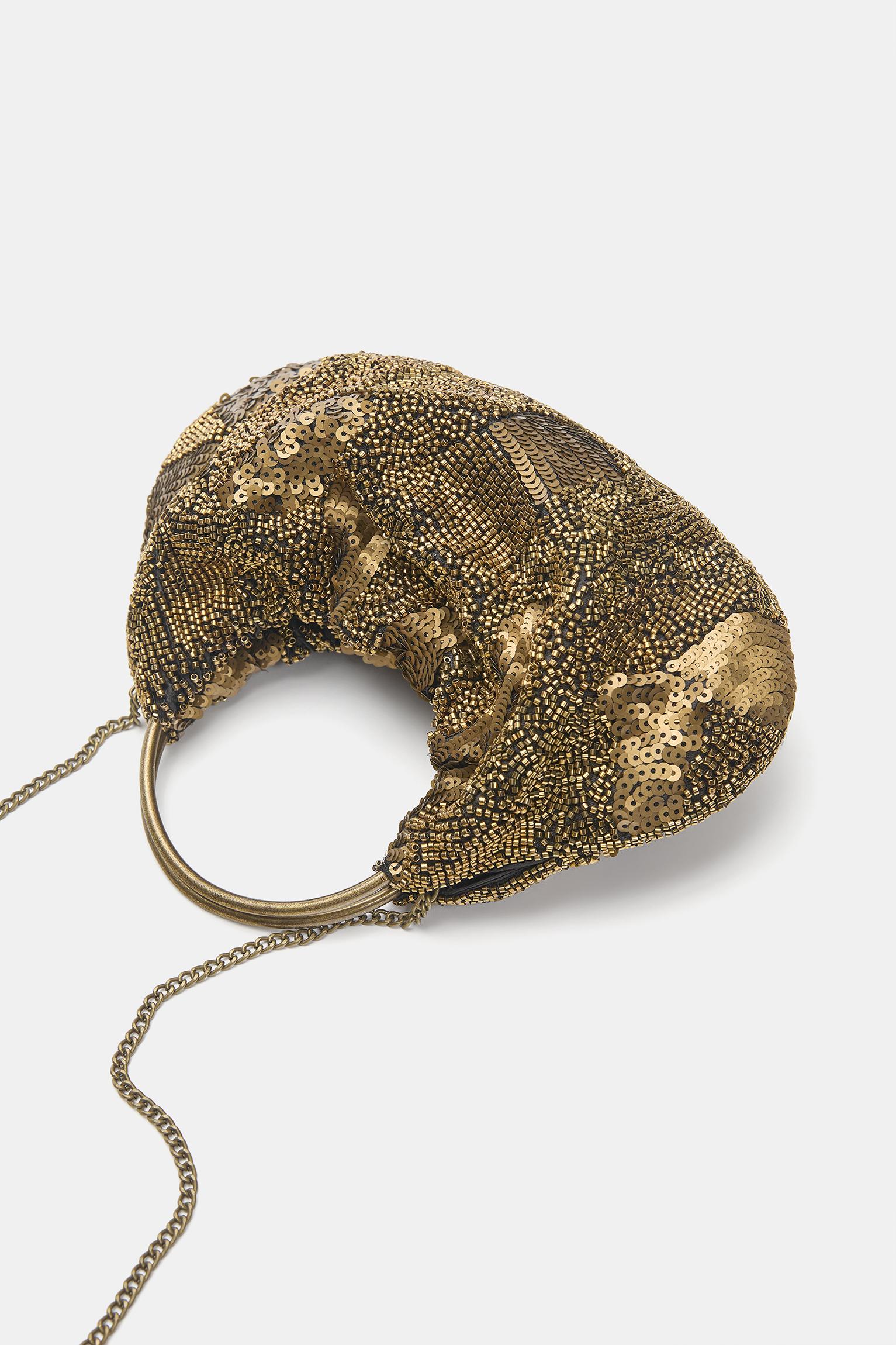 Metalik saplı boncuklu çanta - Görsel 2