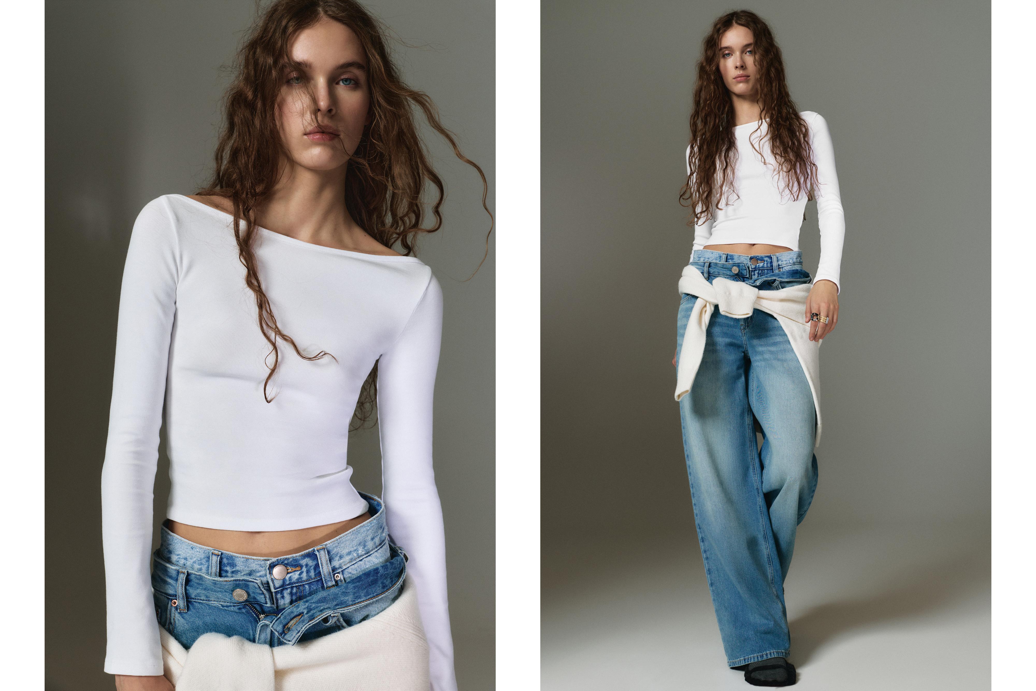 Uzun kollu geniş yaka t-shirt - Görsel 98