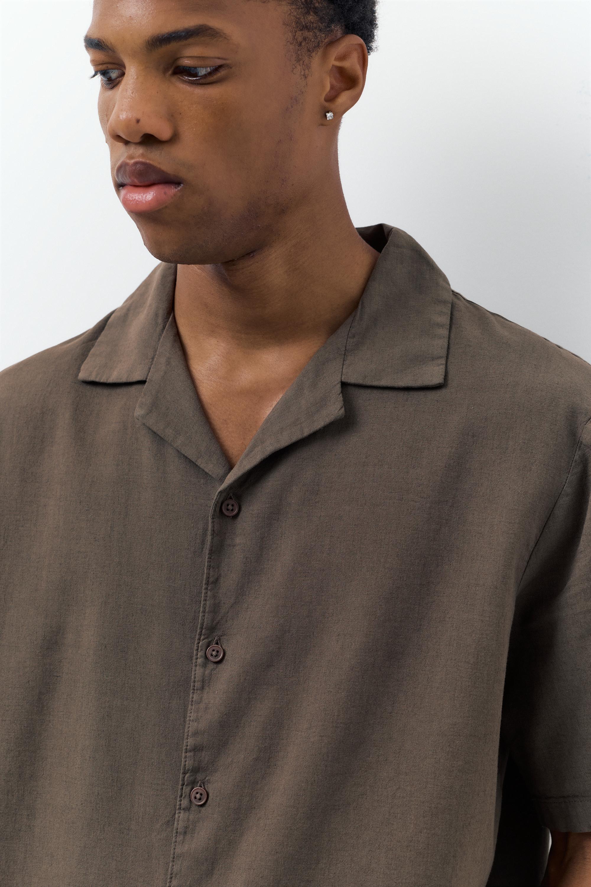Short sleeve linen blend shirt — Chocolate