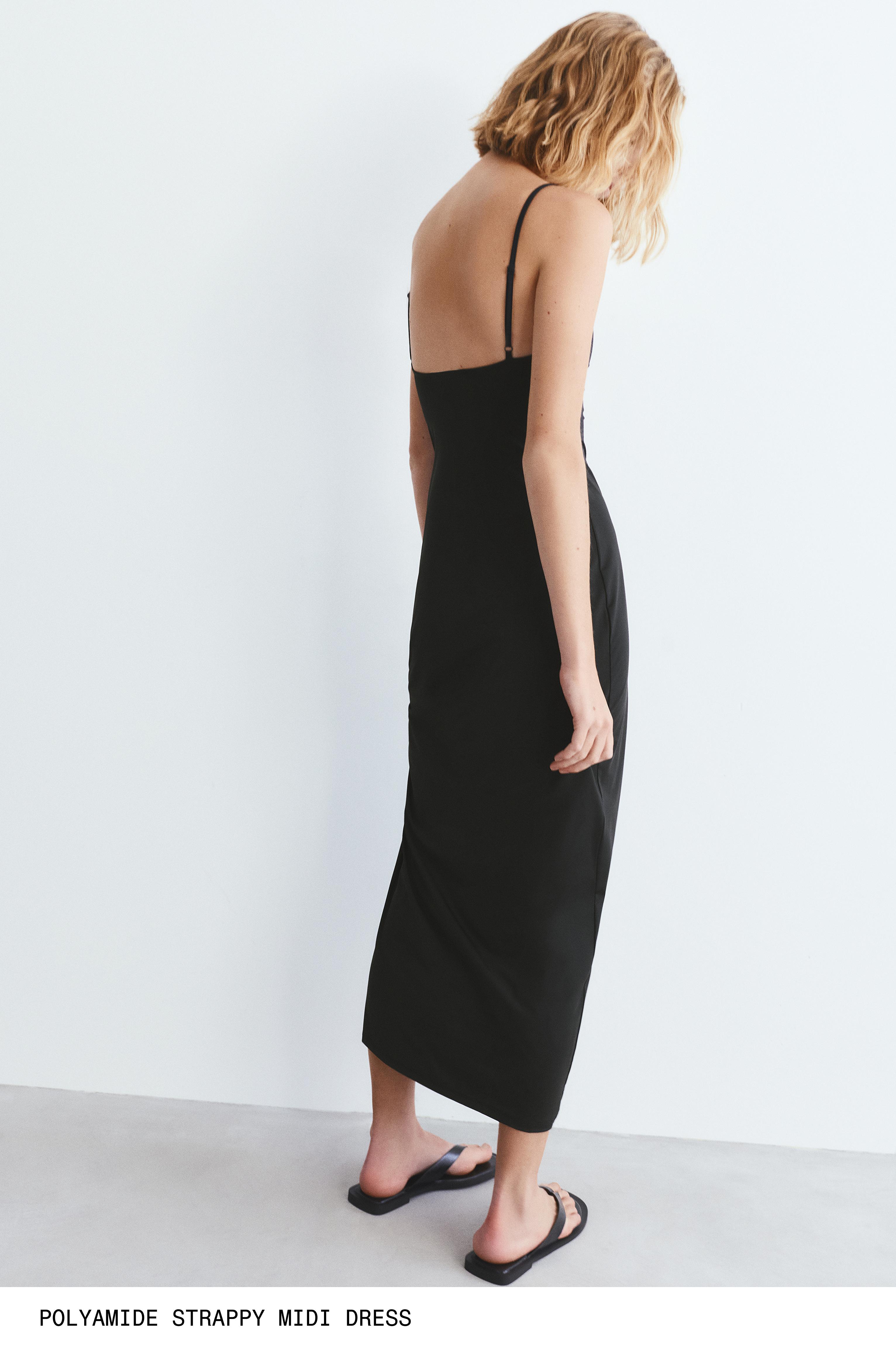 Polyamide strappy midi dress — Black