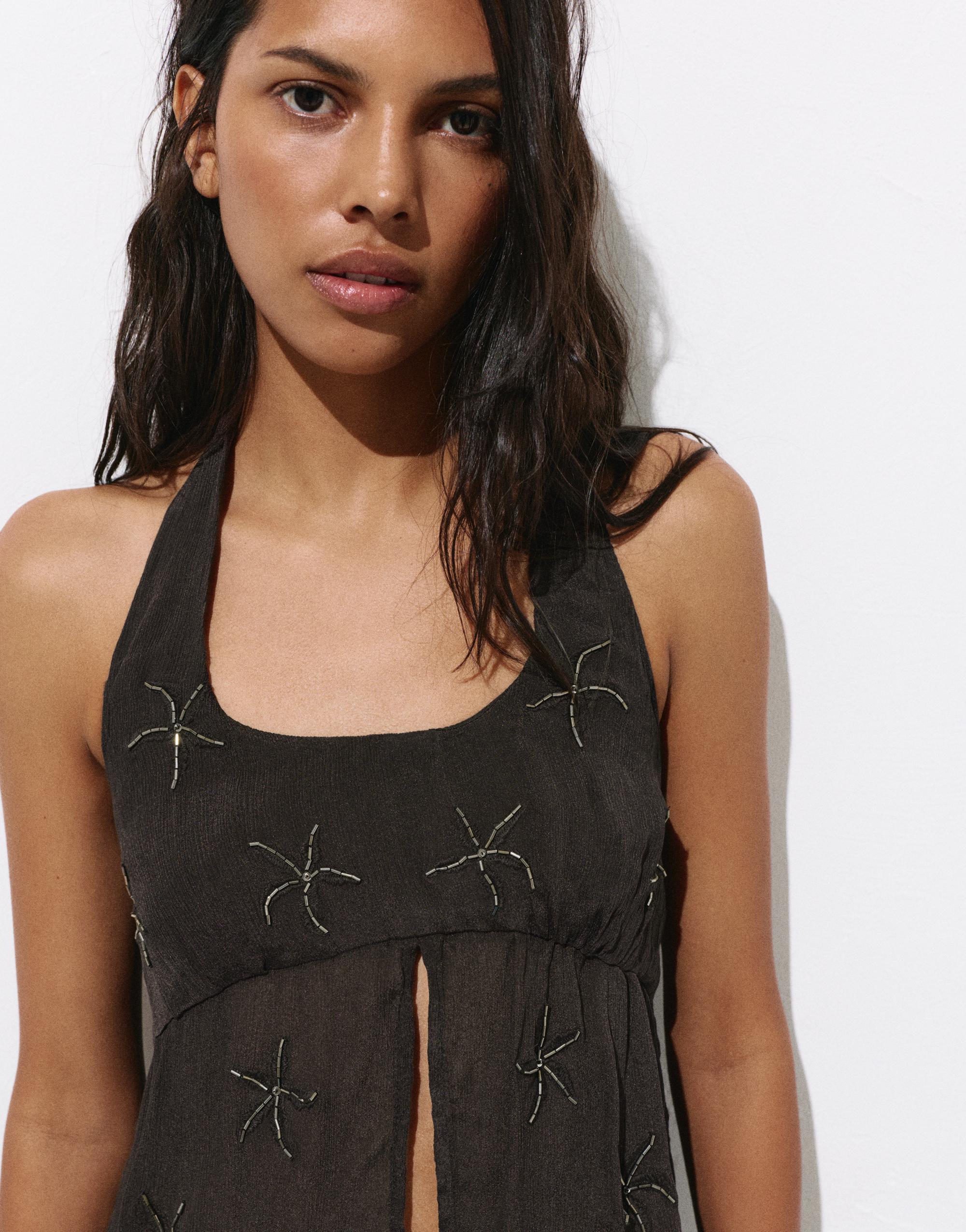 Beaded halter top — Brown