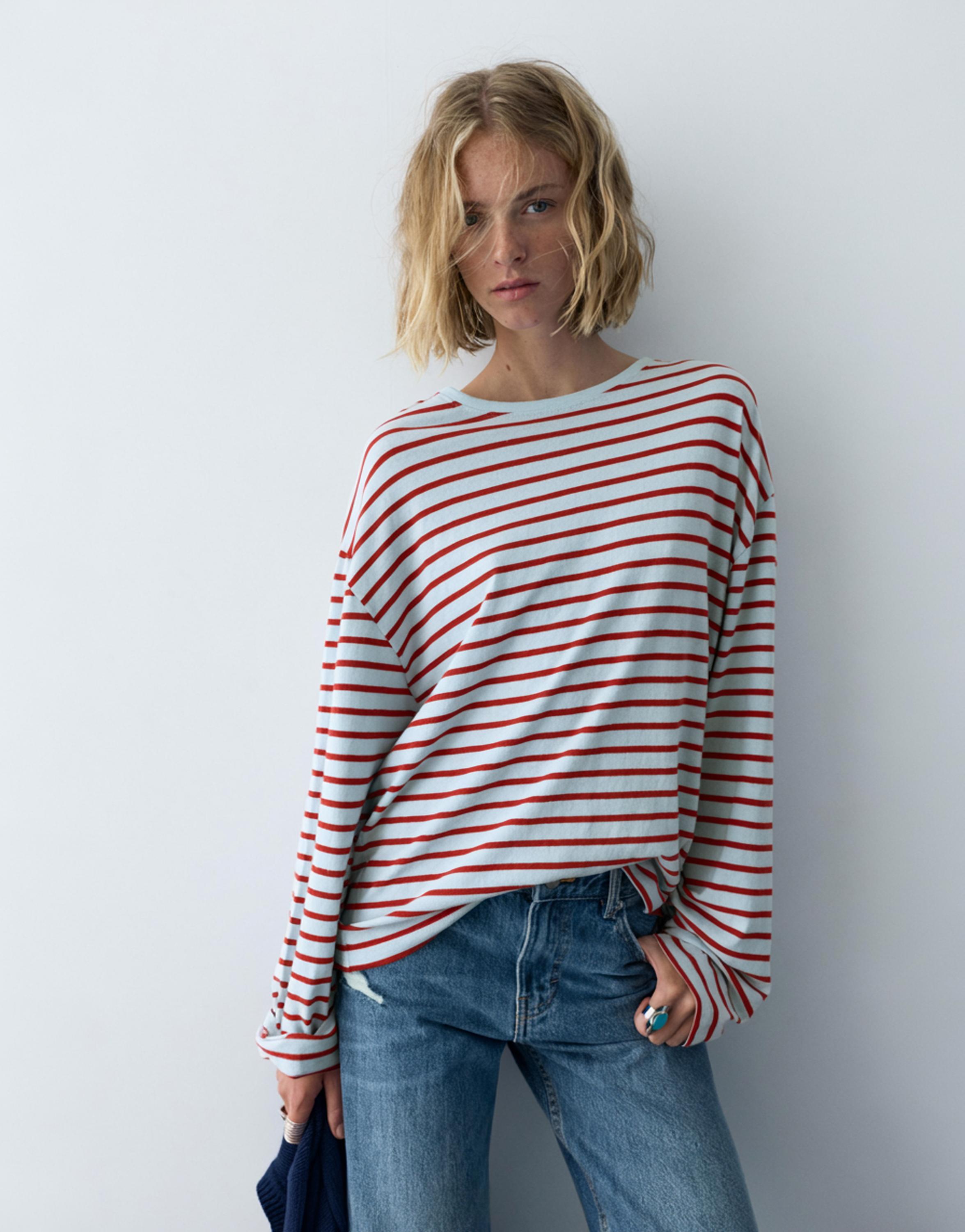 Çizgili uzun kollu t-shirt - Görsel 8