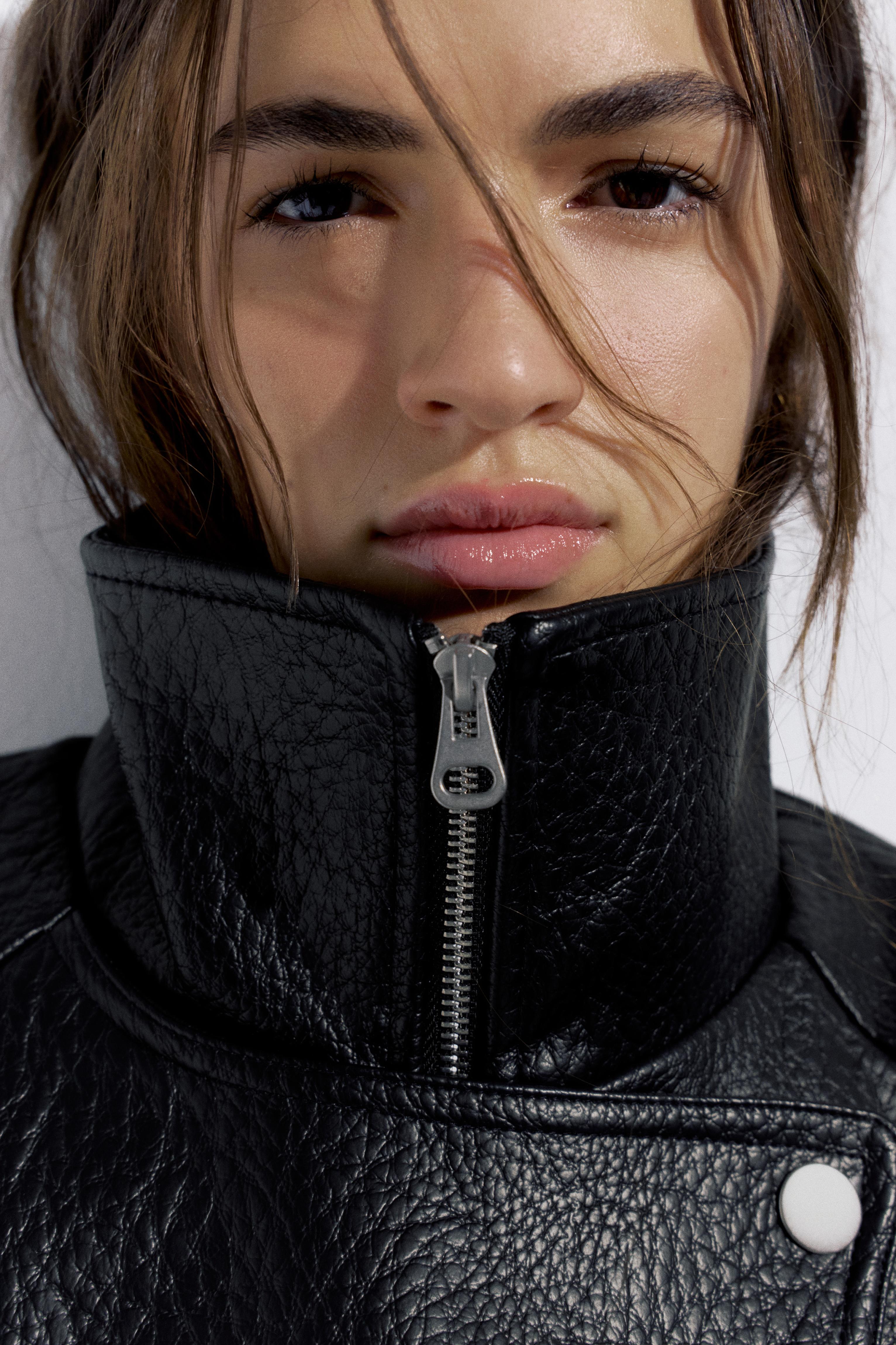 Dik yaka suni deri ceket - Görsel 41