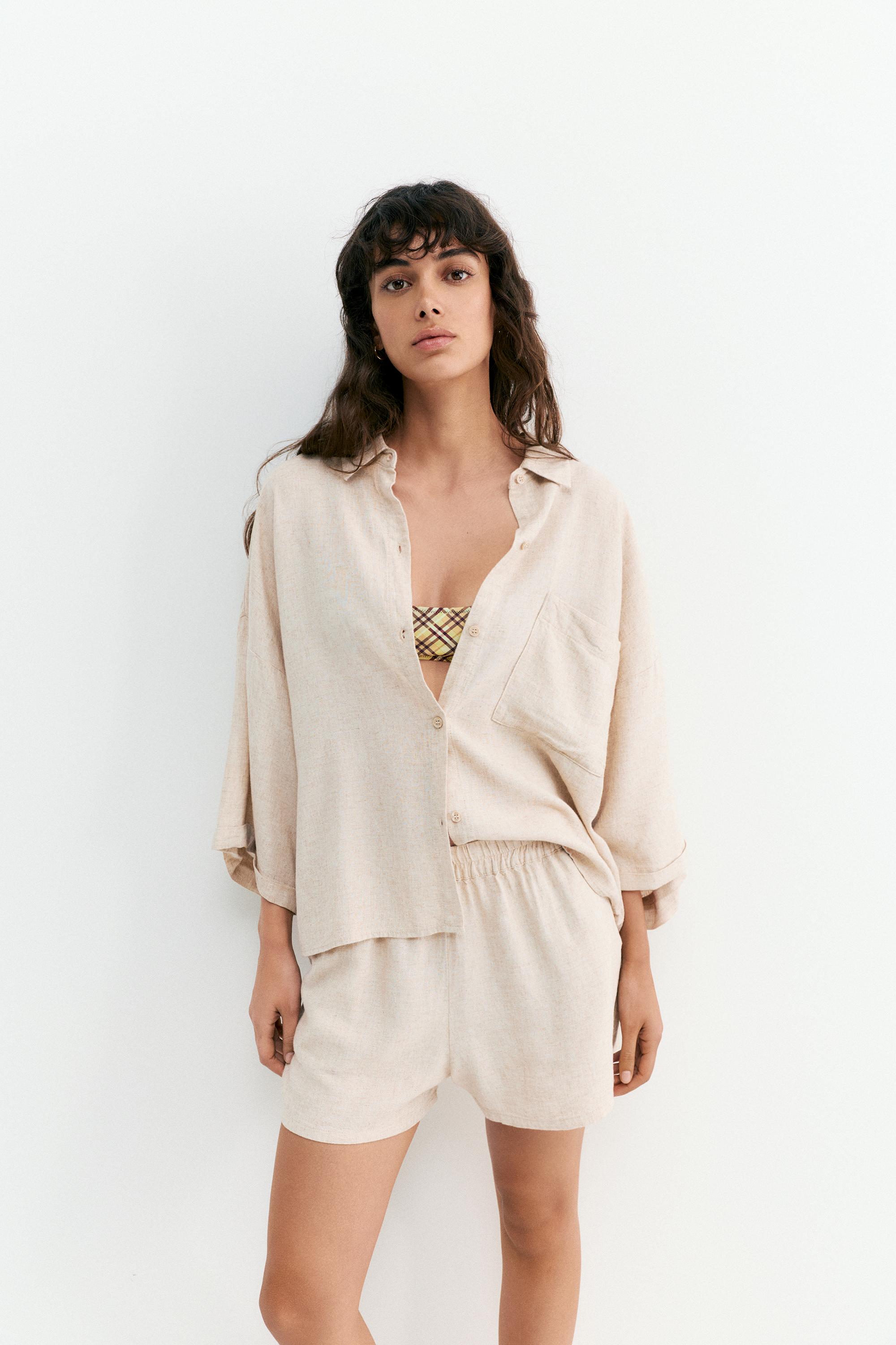 Linen blend shorts — Beige