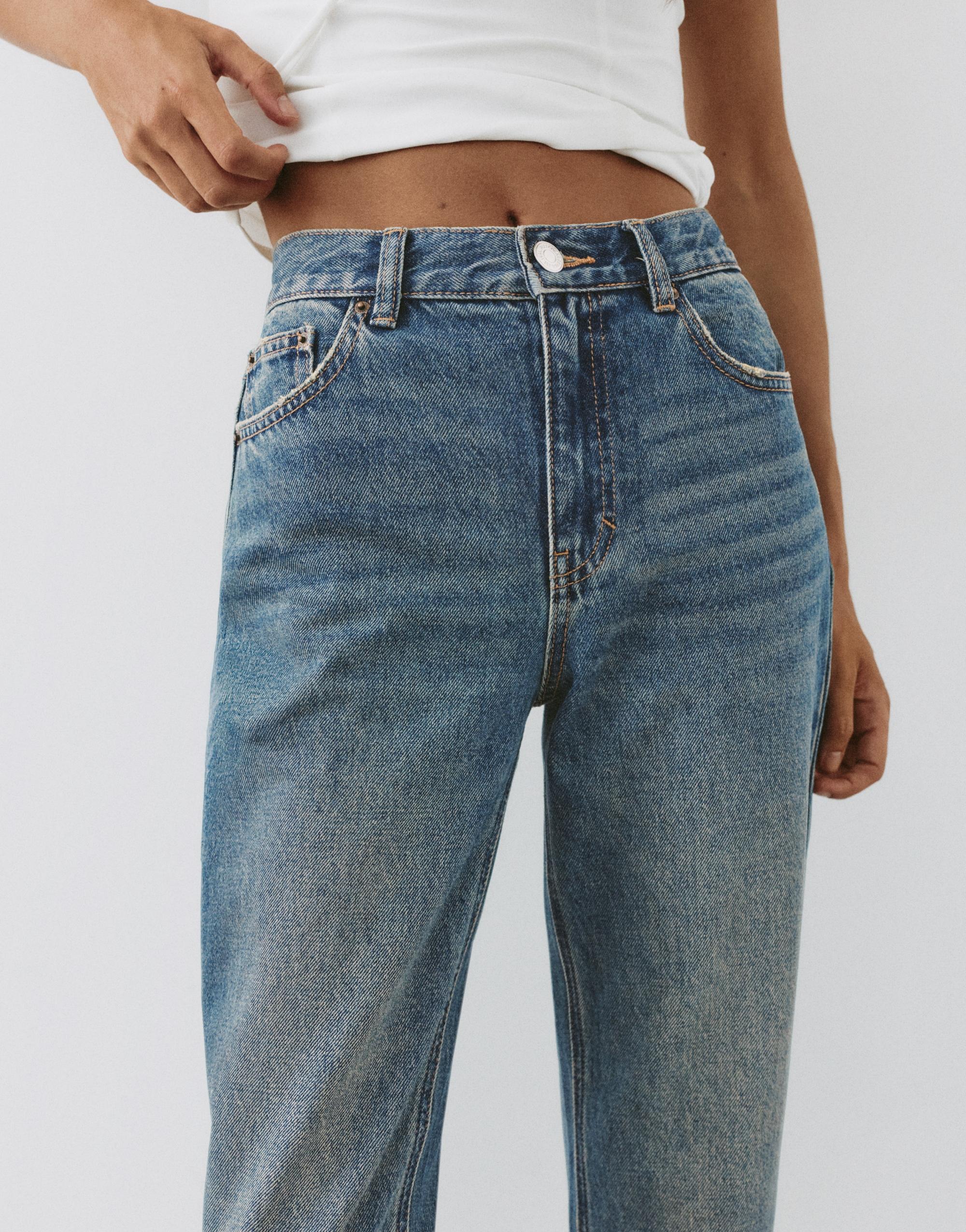 High-waist mom jeans — Greenish blue