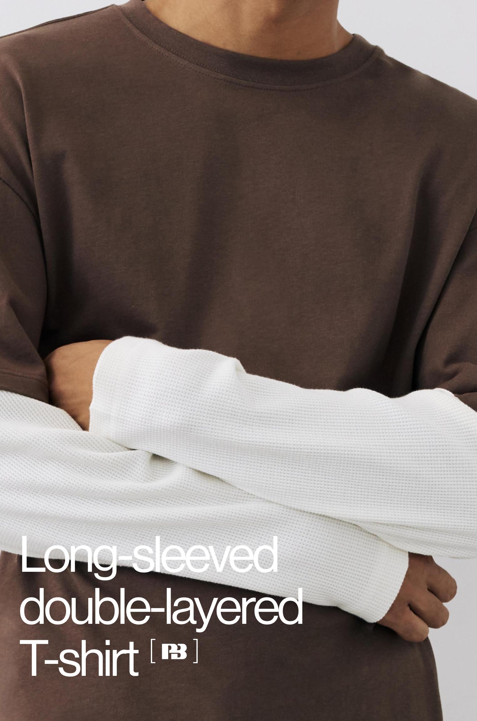 Double-layer long sleeve T-shirt — Brown