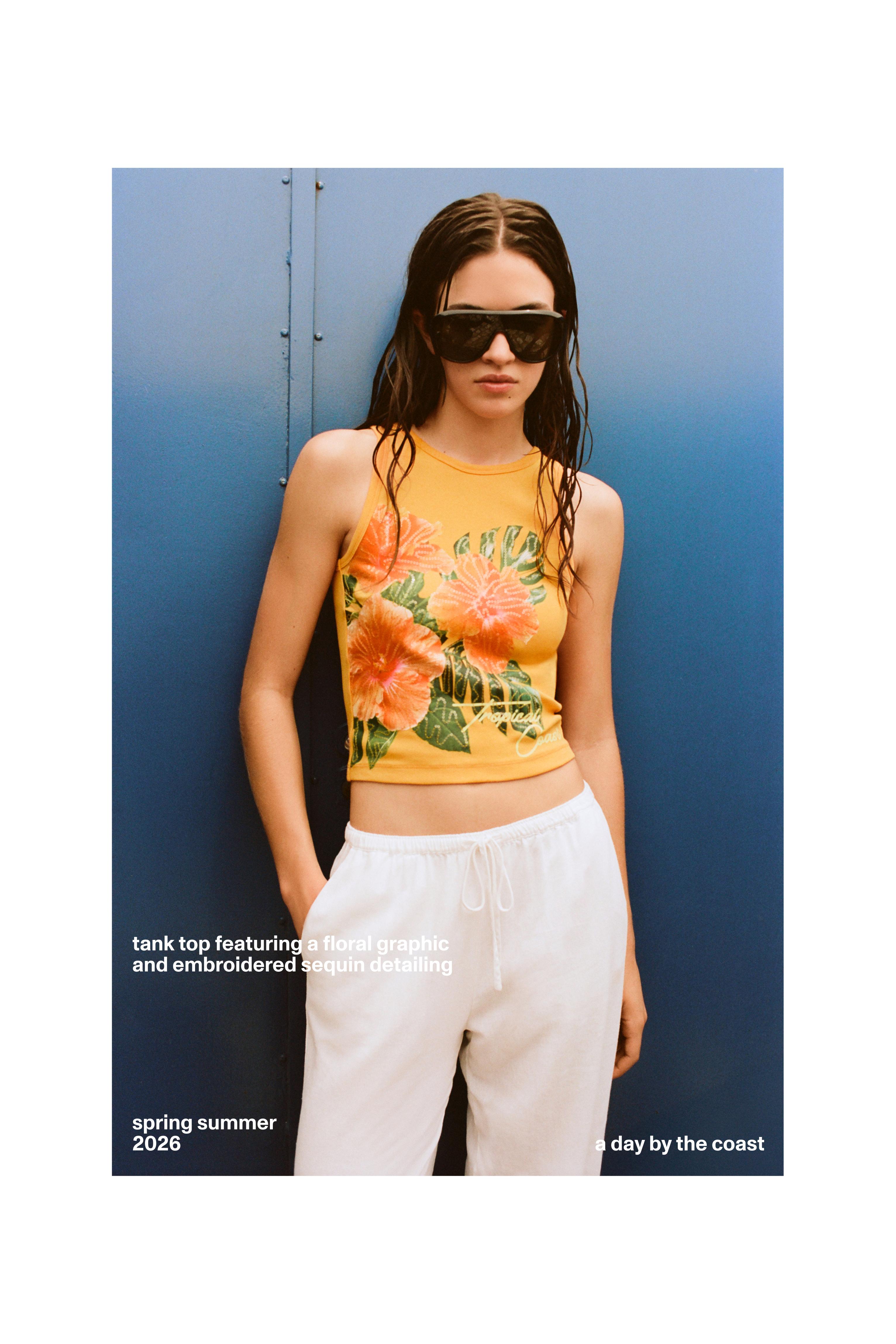 Floral sequin tank top — Orange