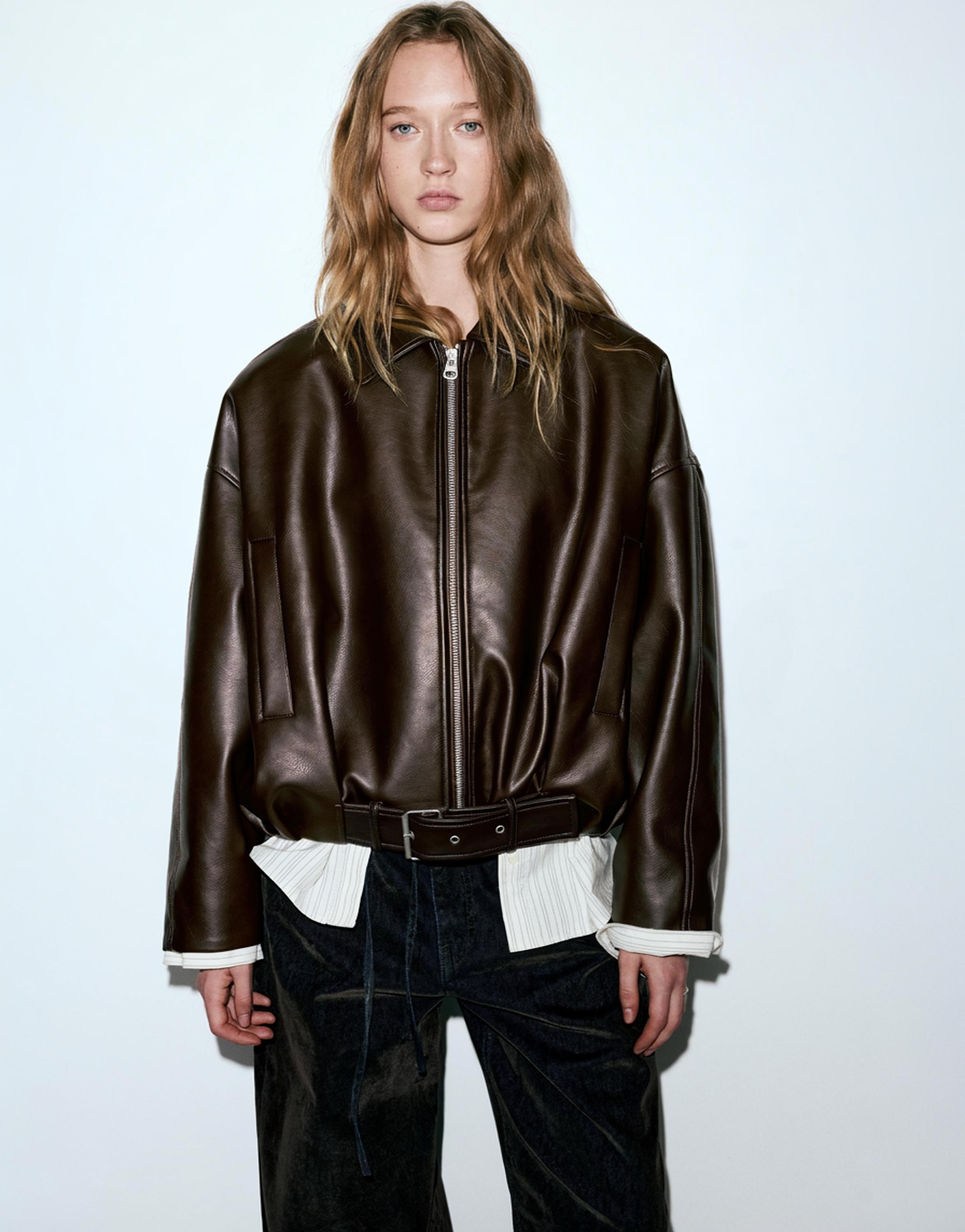 Leather effect balloon jacket — Chocolate