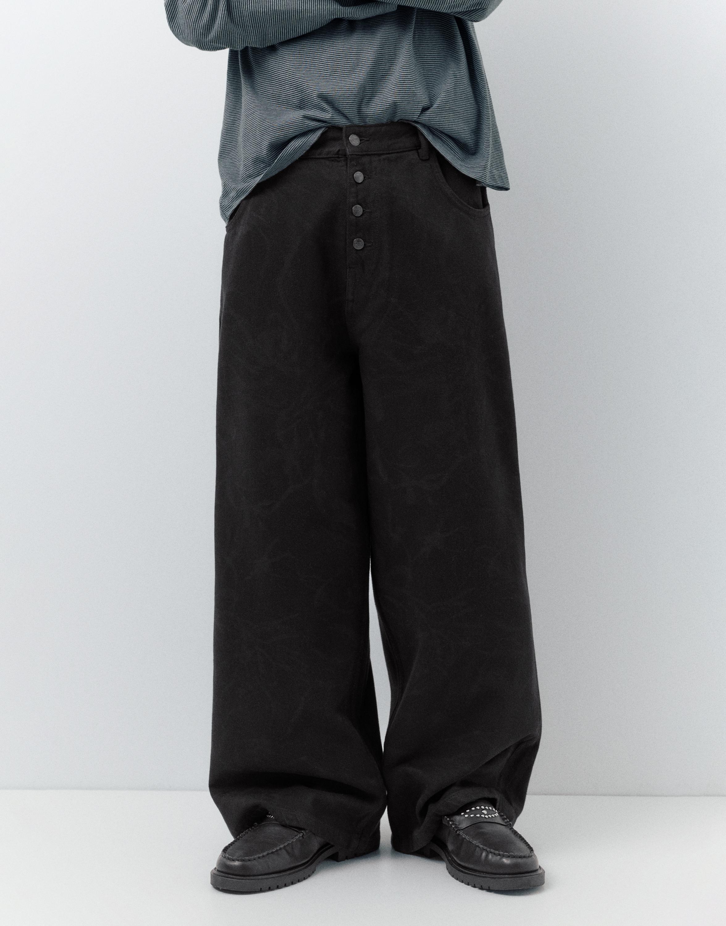 Laser print baggy jeans — Black