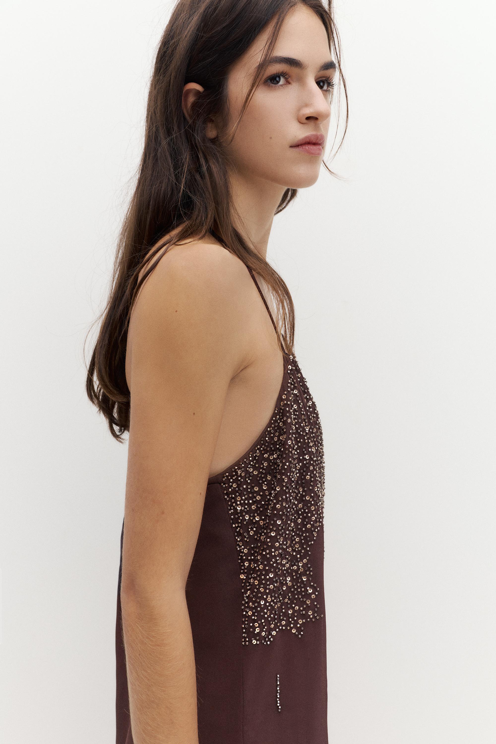 Sequin strappy dress — Wine