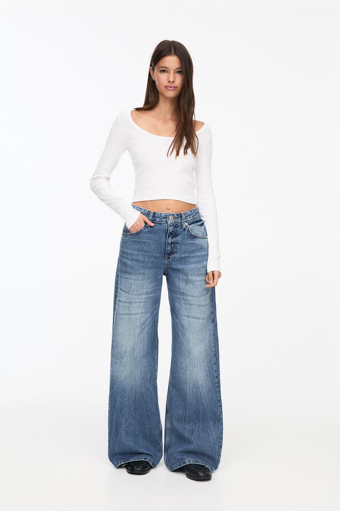 Wide Leg Pull And Bear Pantaloni Mom Jeans Jeans Gamba Larga Pull