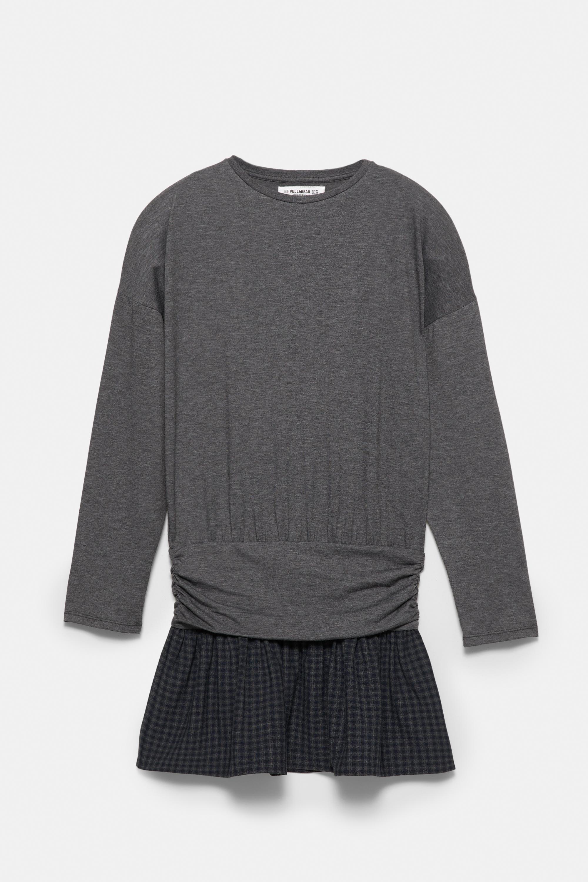 Combined check short dress — Dark grey