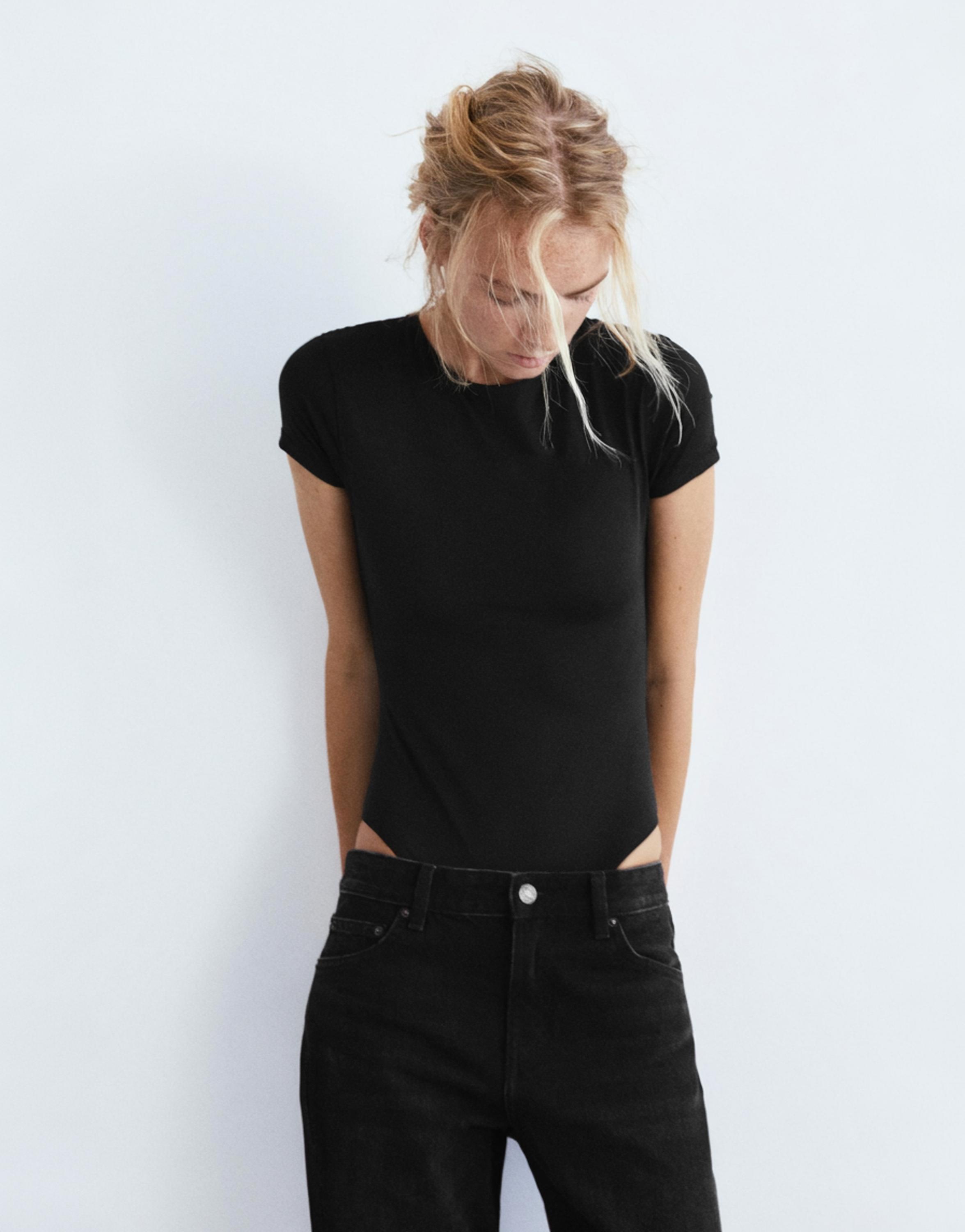 Short sleeve polyamide bodysuit — Black