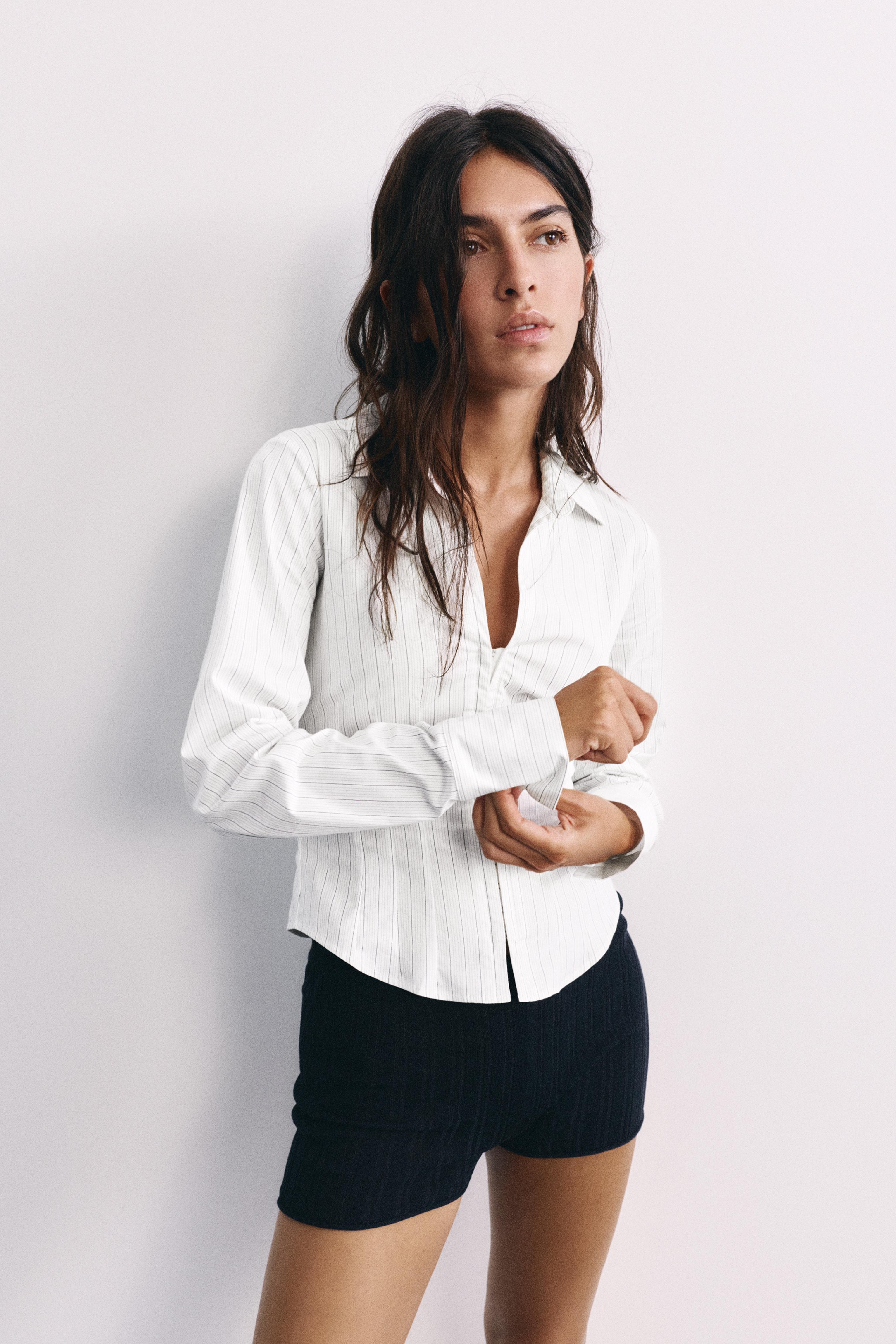Fitted long sleeve shirt — Pale grey