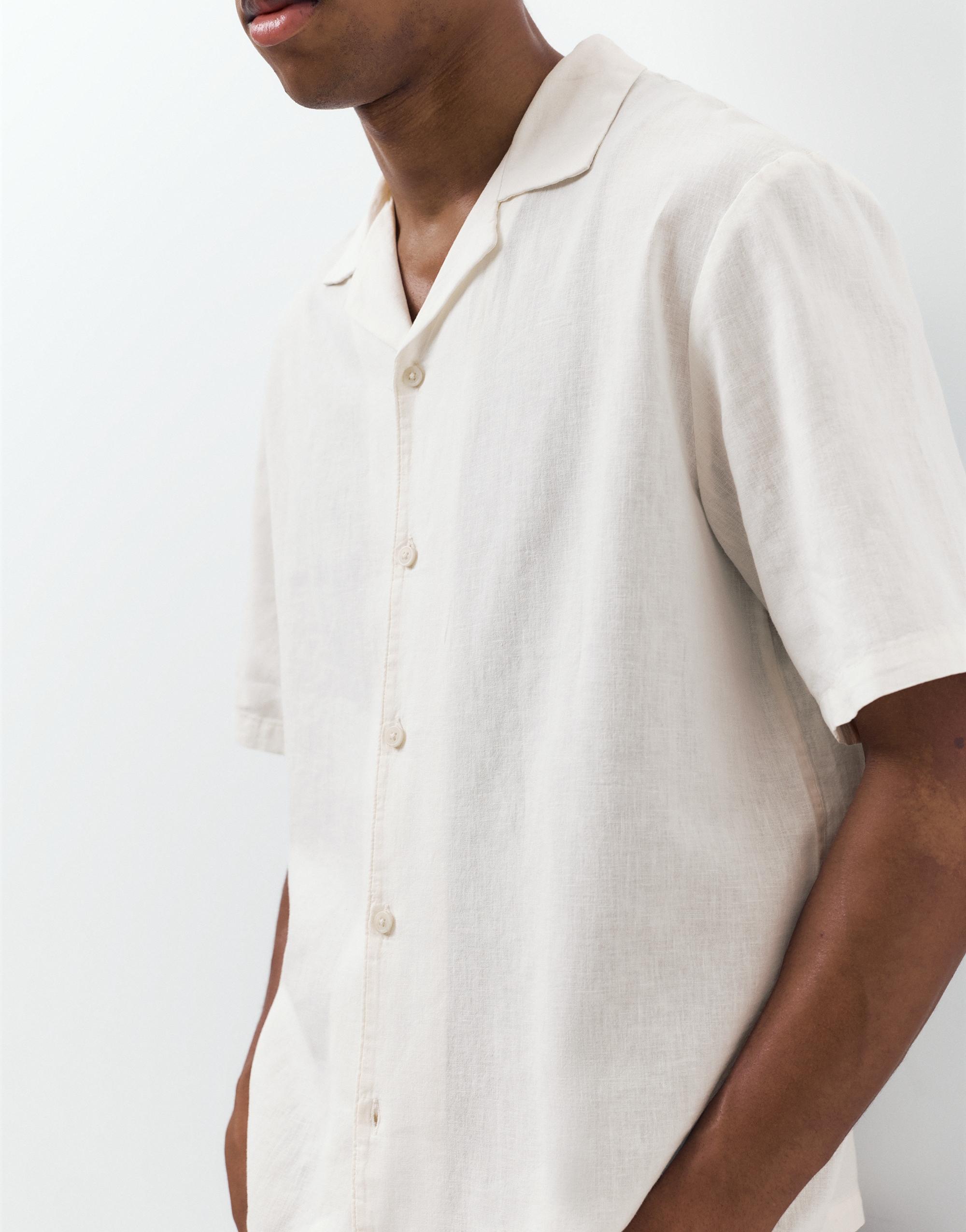 Short sleeve linen blend shirt — Off white