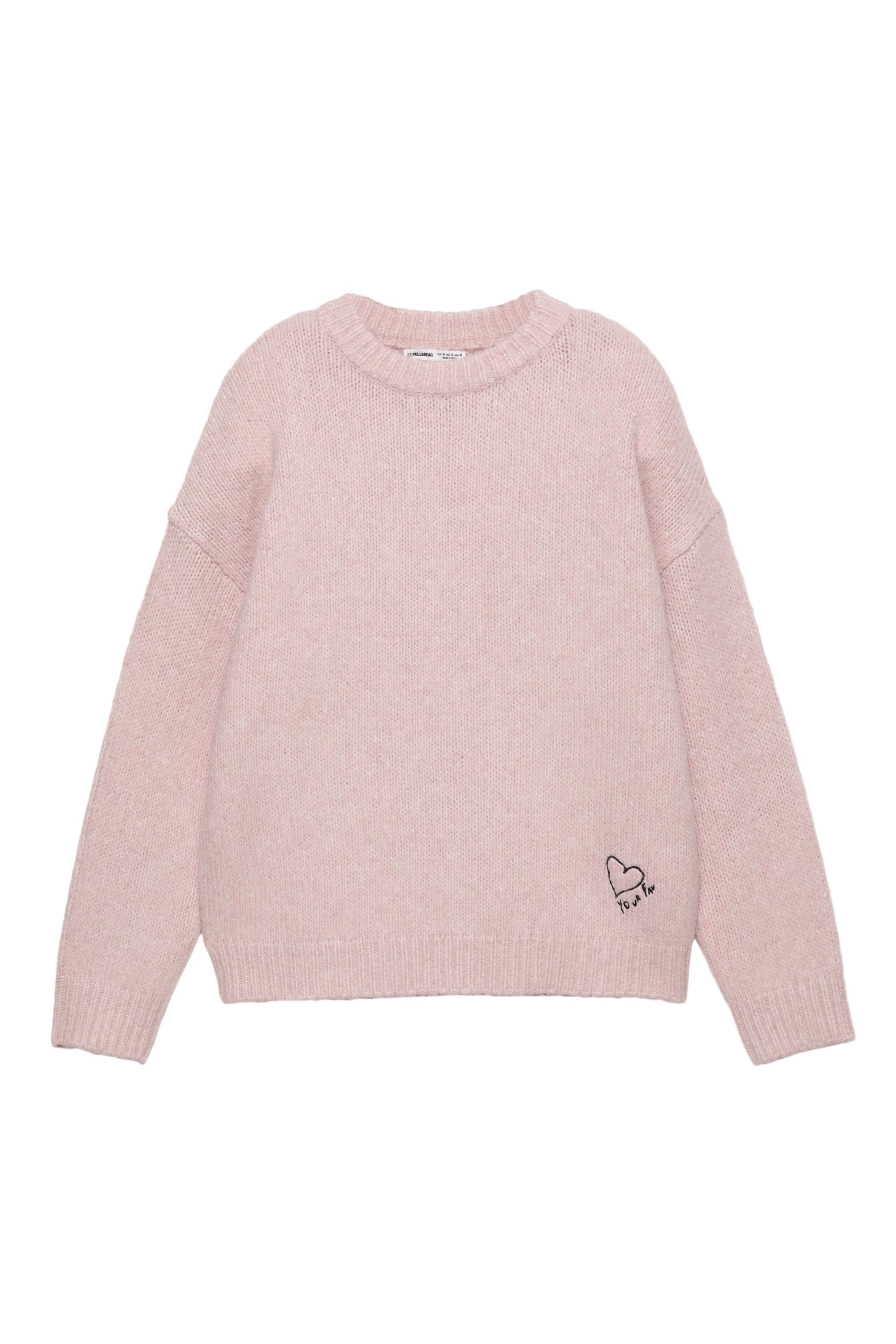 Pembe nakışlı kalp desenli kazak - Görsel 3