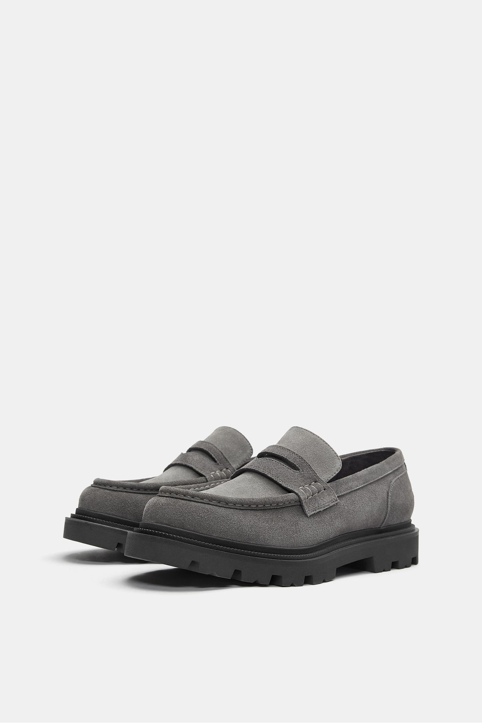 Chunky leather loafers — Grey
