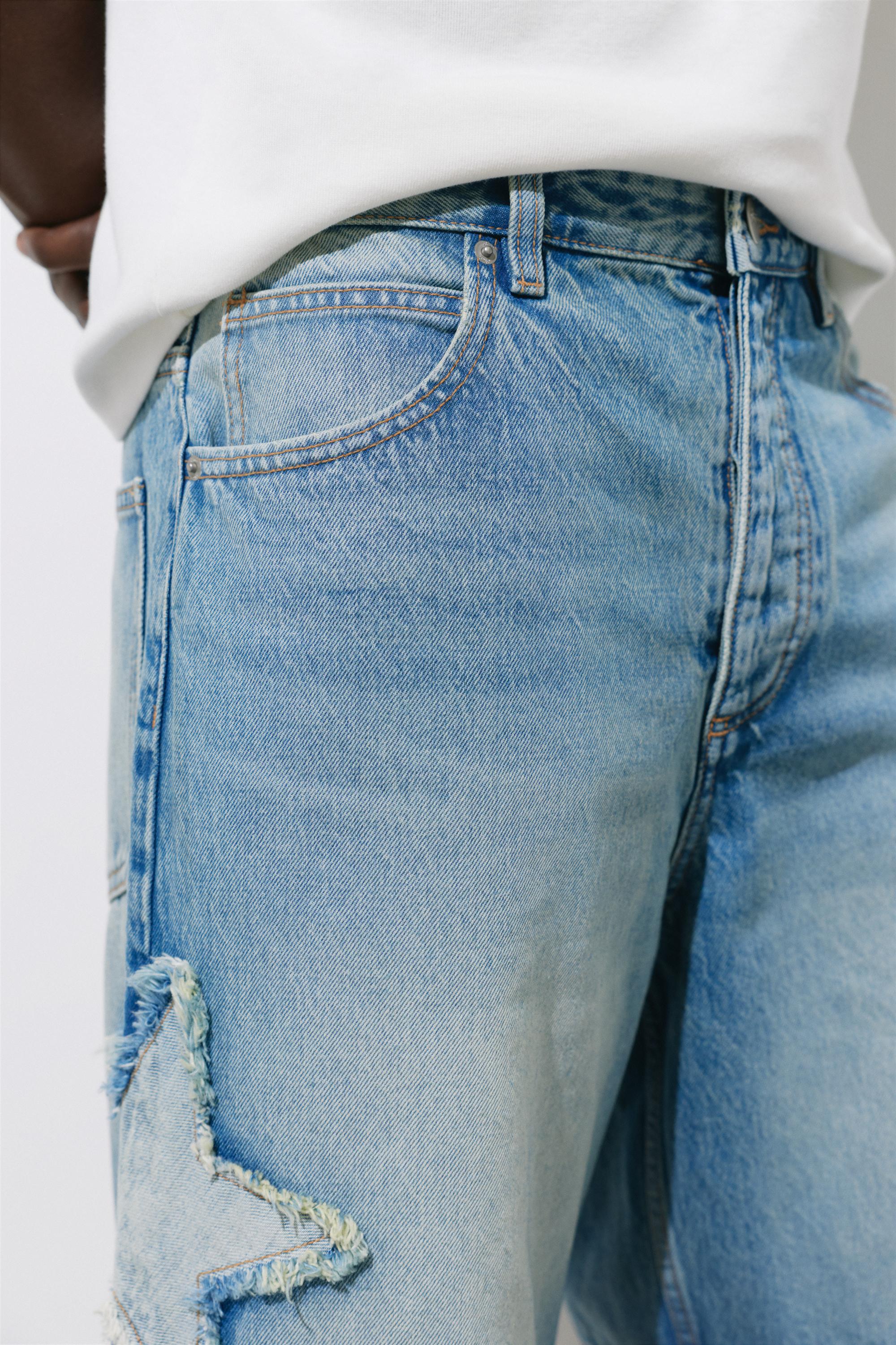 Relaxed fit denim Bermuda shorts with stars — Medium blue