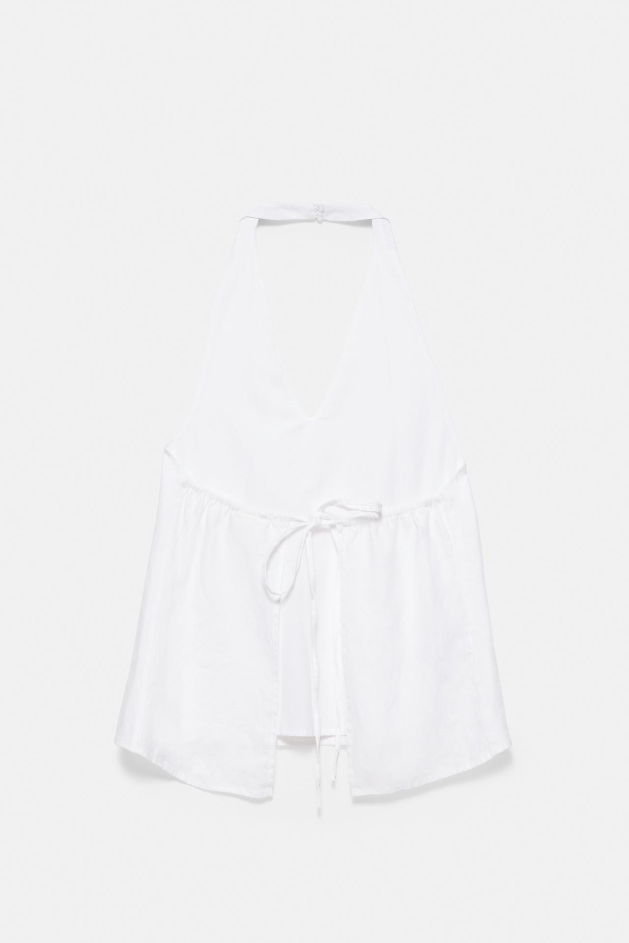 100% linen halter top — White