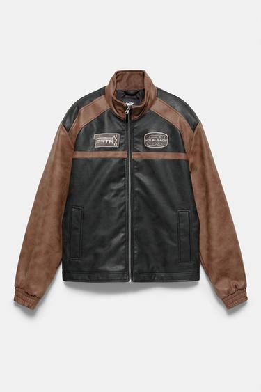 Leather-effect panel jacket — Brown 6