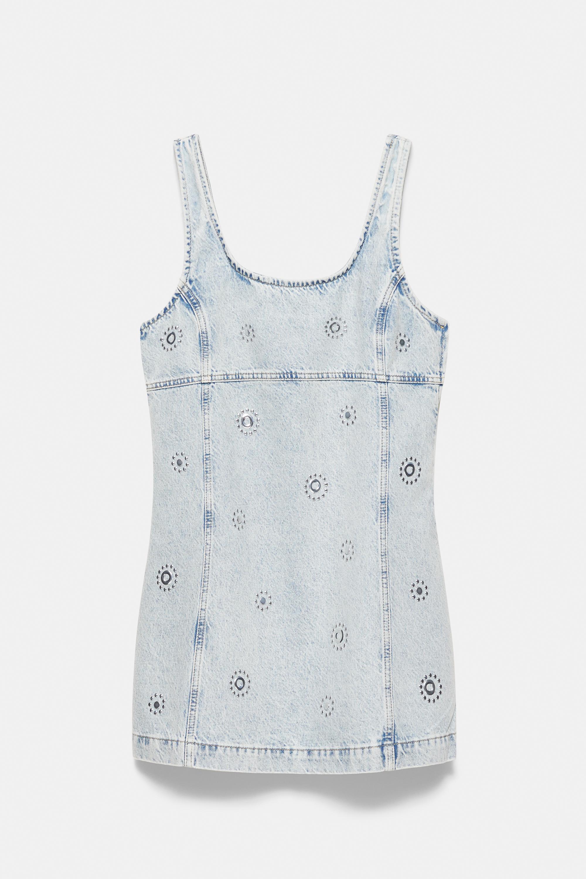 Short studded denim dress — Pale blue