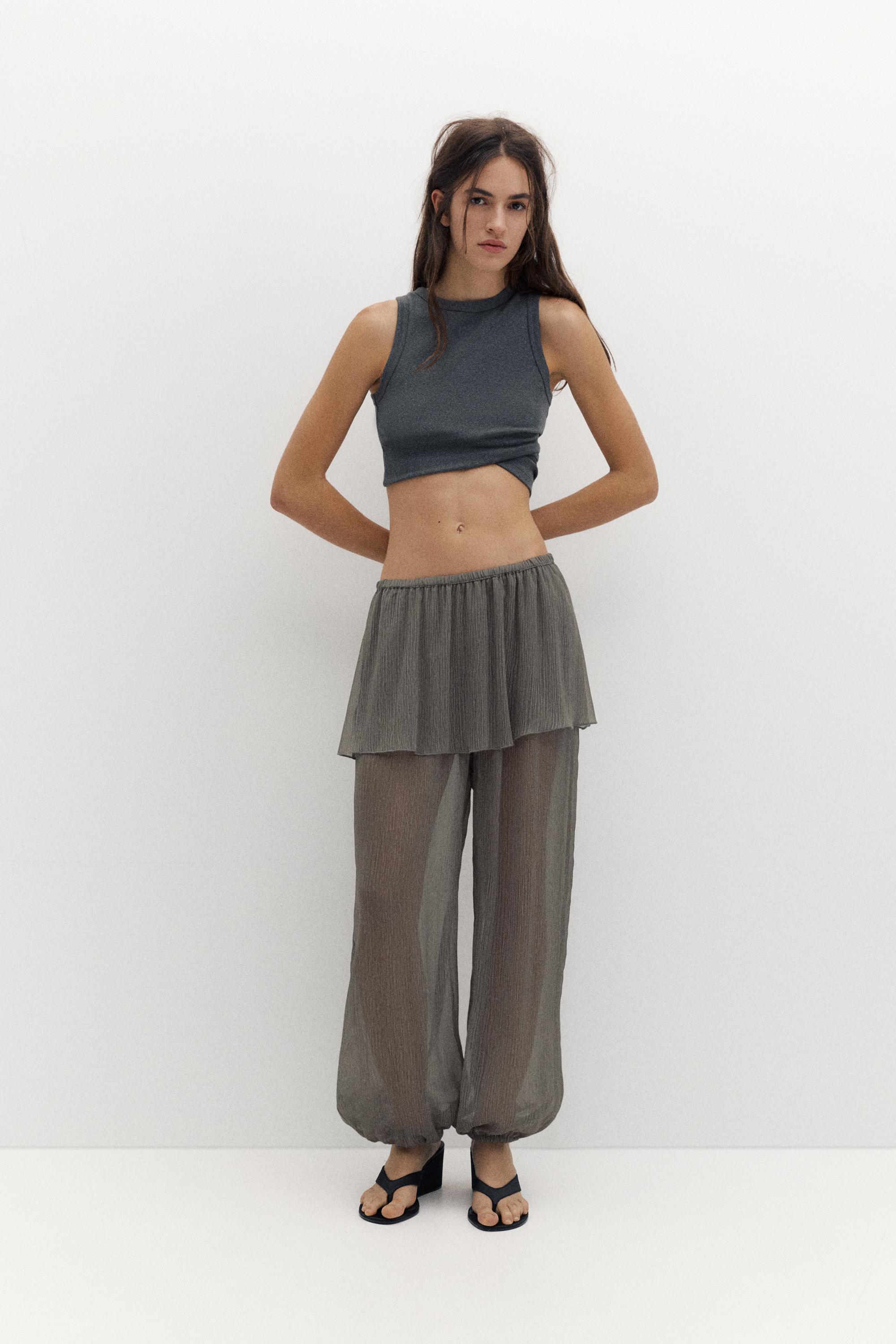 Sarouel trousers with skirt detail — Grey marl