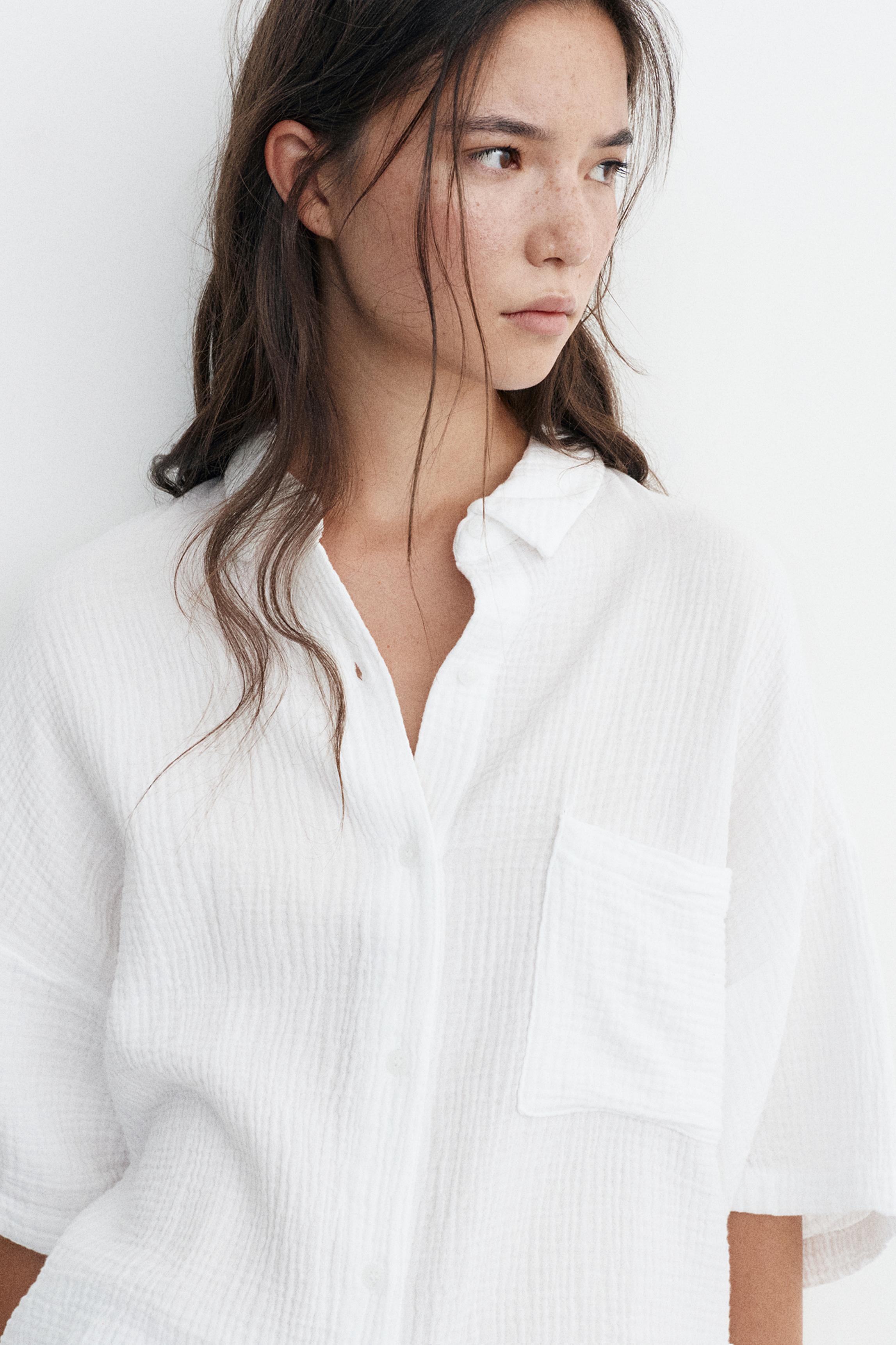 Short sleeve crepe shirt — White