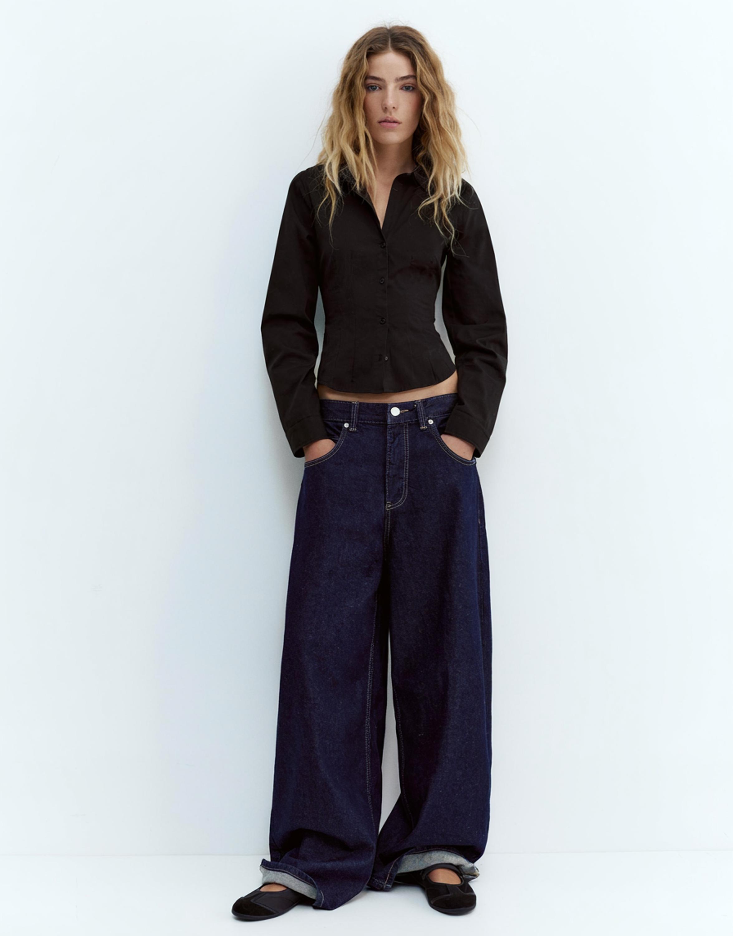 Poplin yırtmaçlı dar kesim gömlek - Görsel 6