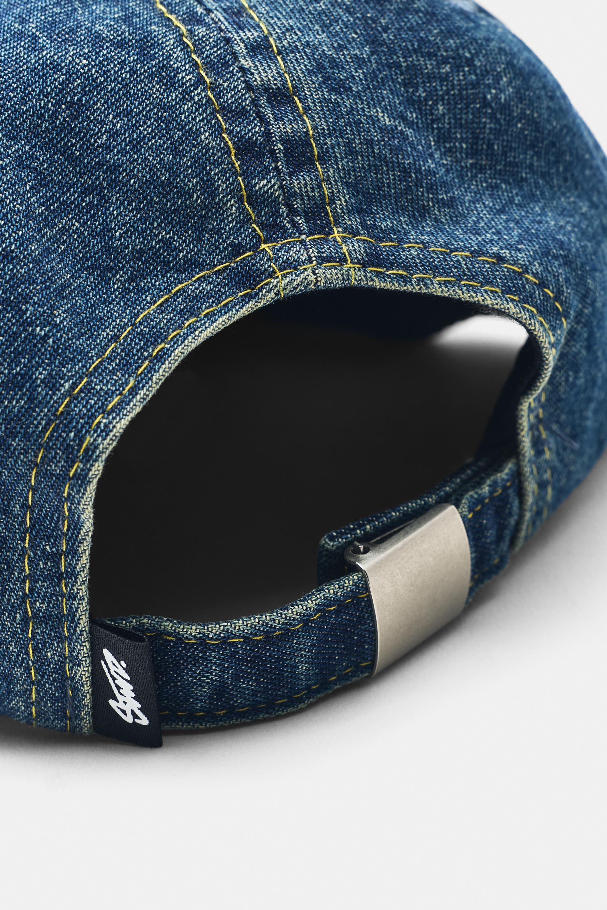 Embroidered denim cap — Blue