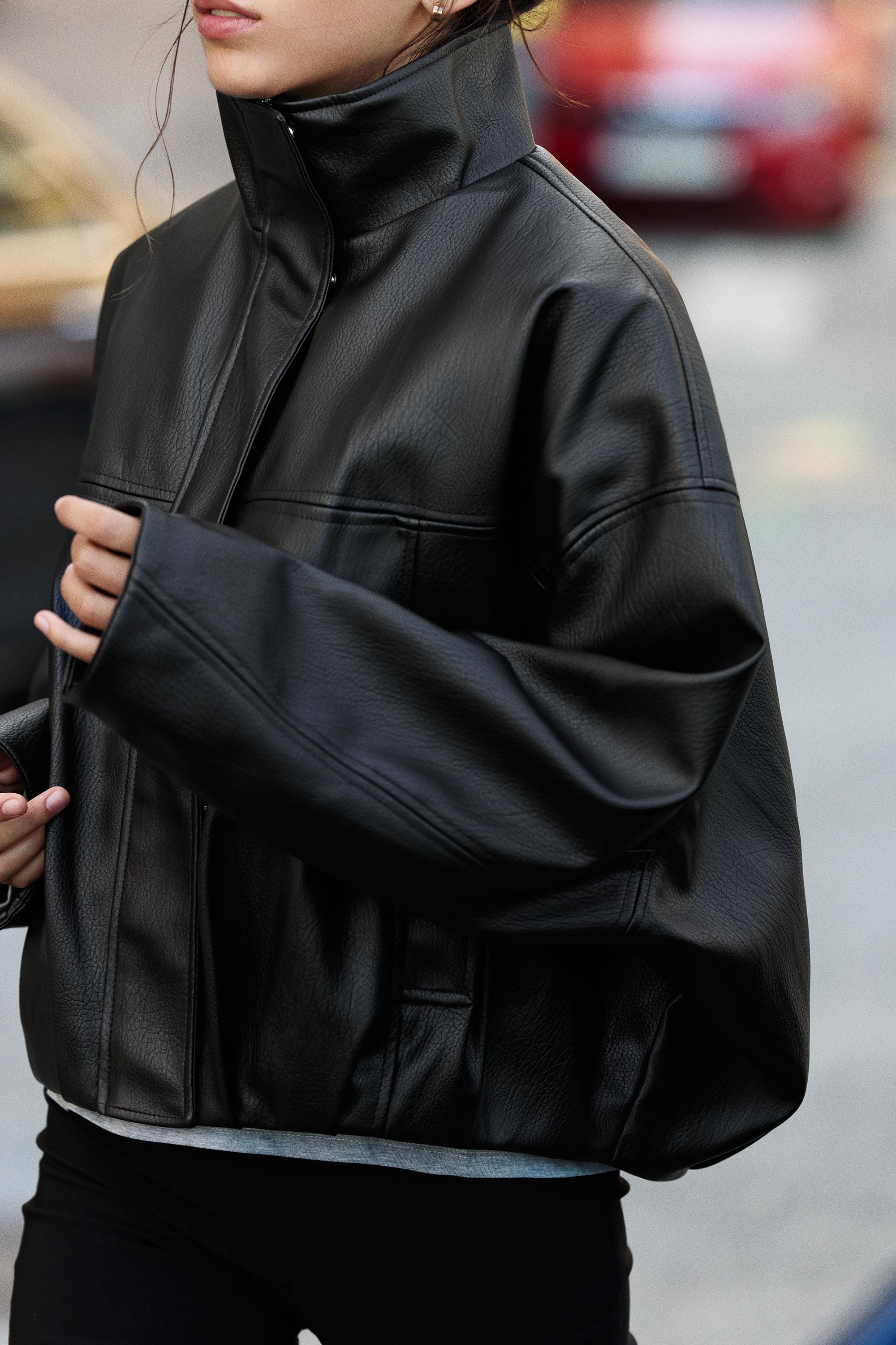 Leather effect balloon jacket — Black