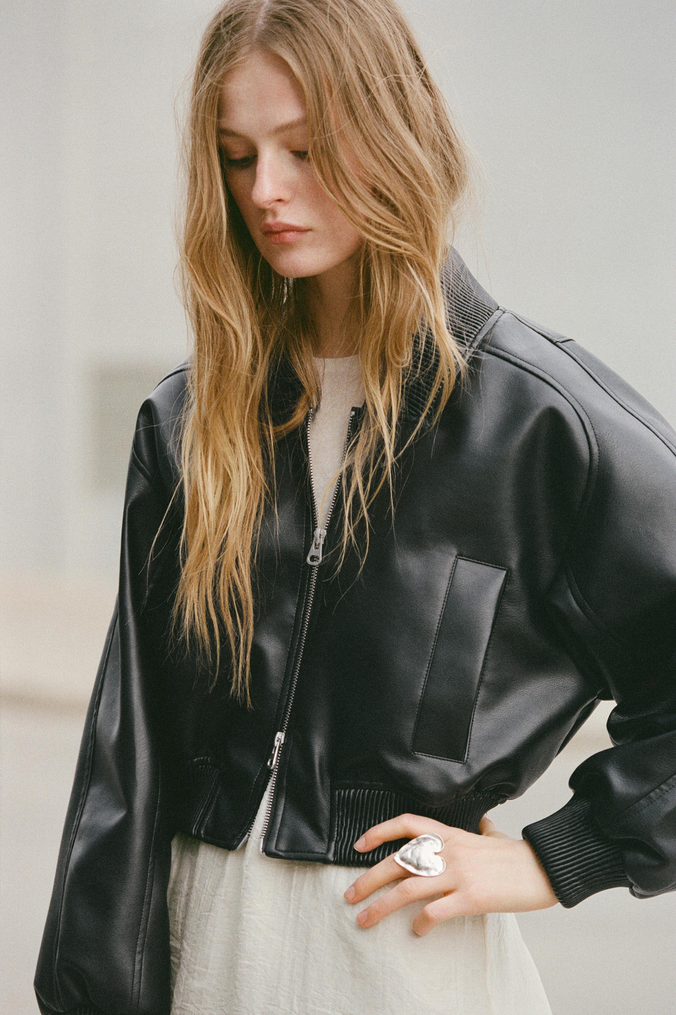 Faux leather bomber jacket — Black