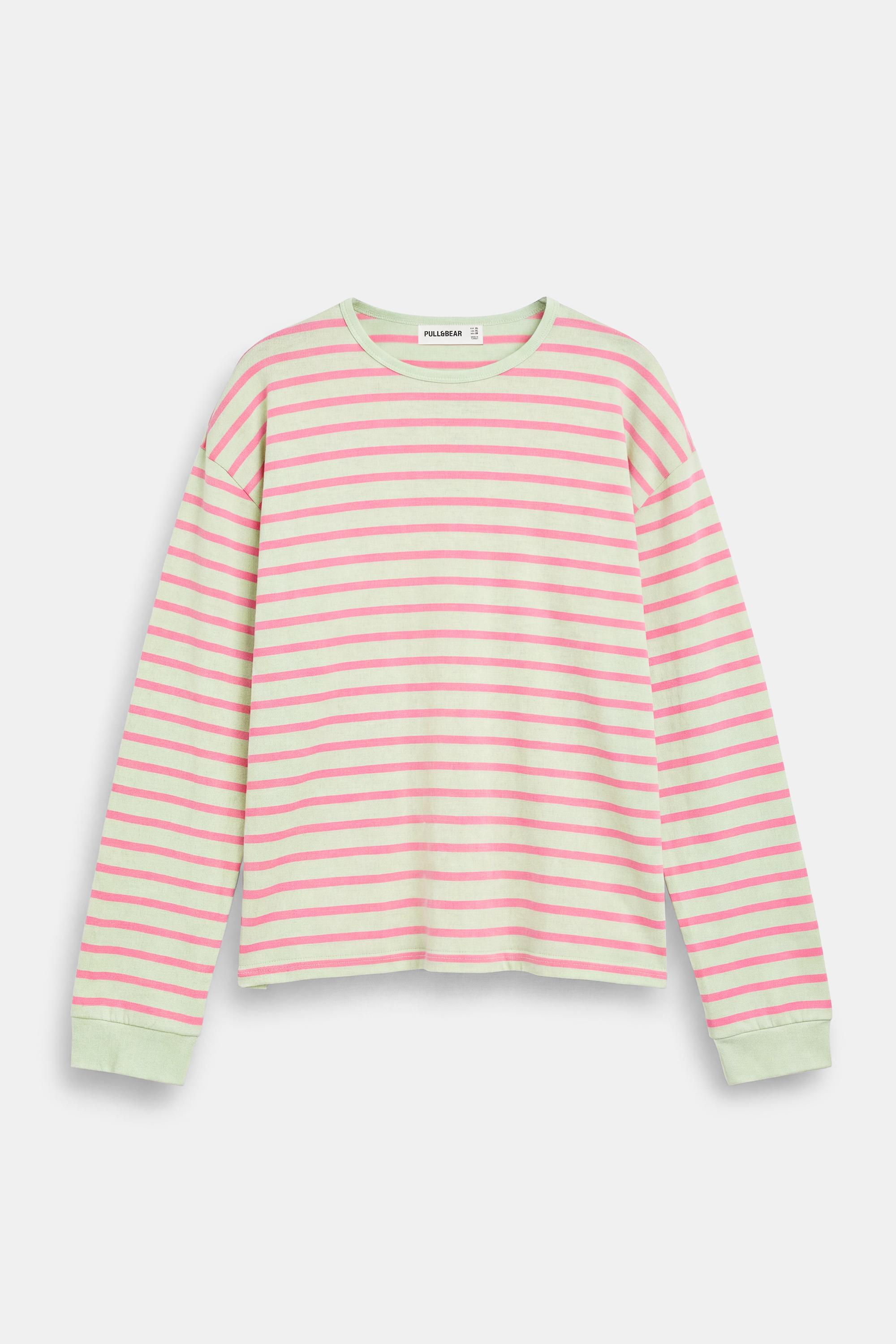 Oversize long sleeve striped T-shirt — Lime