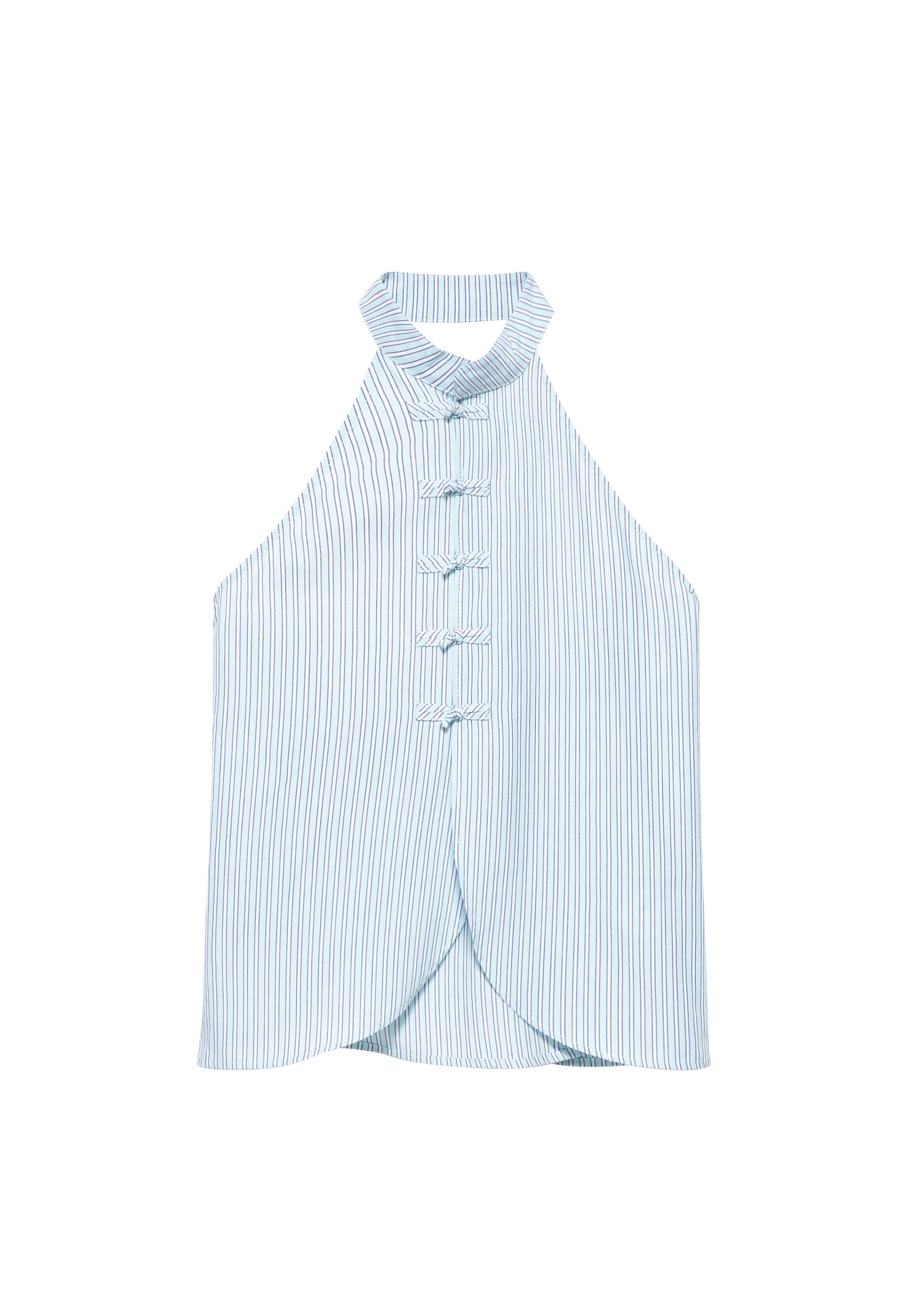 Striped halter toggle top — Water blue