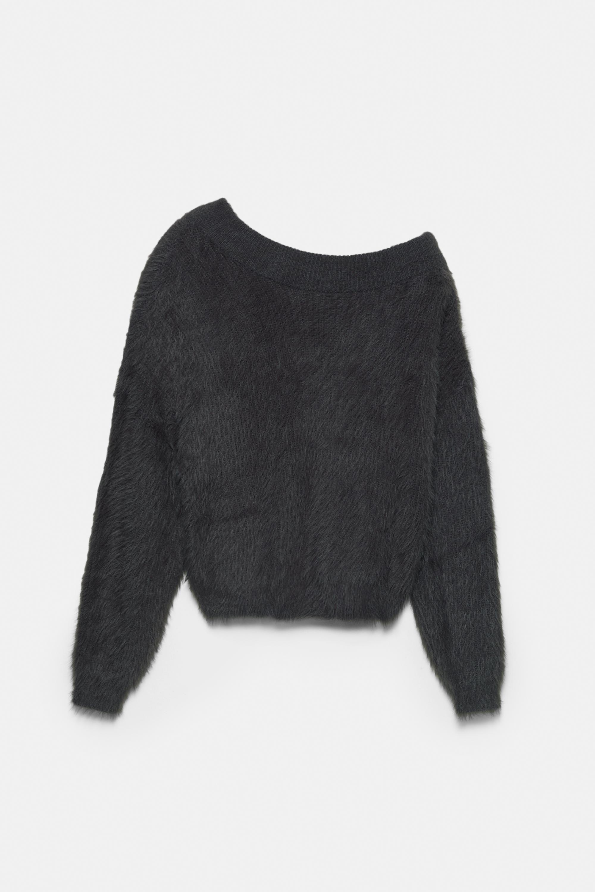 Asymmetric faux fur sweater — Lead