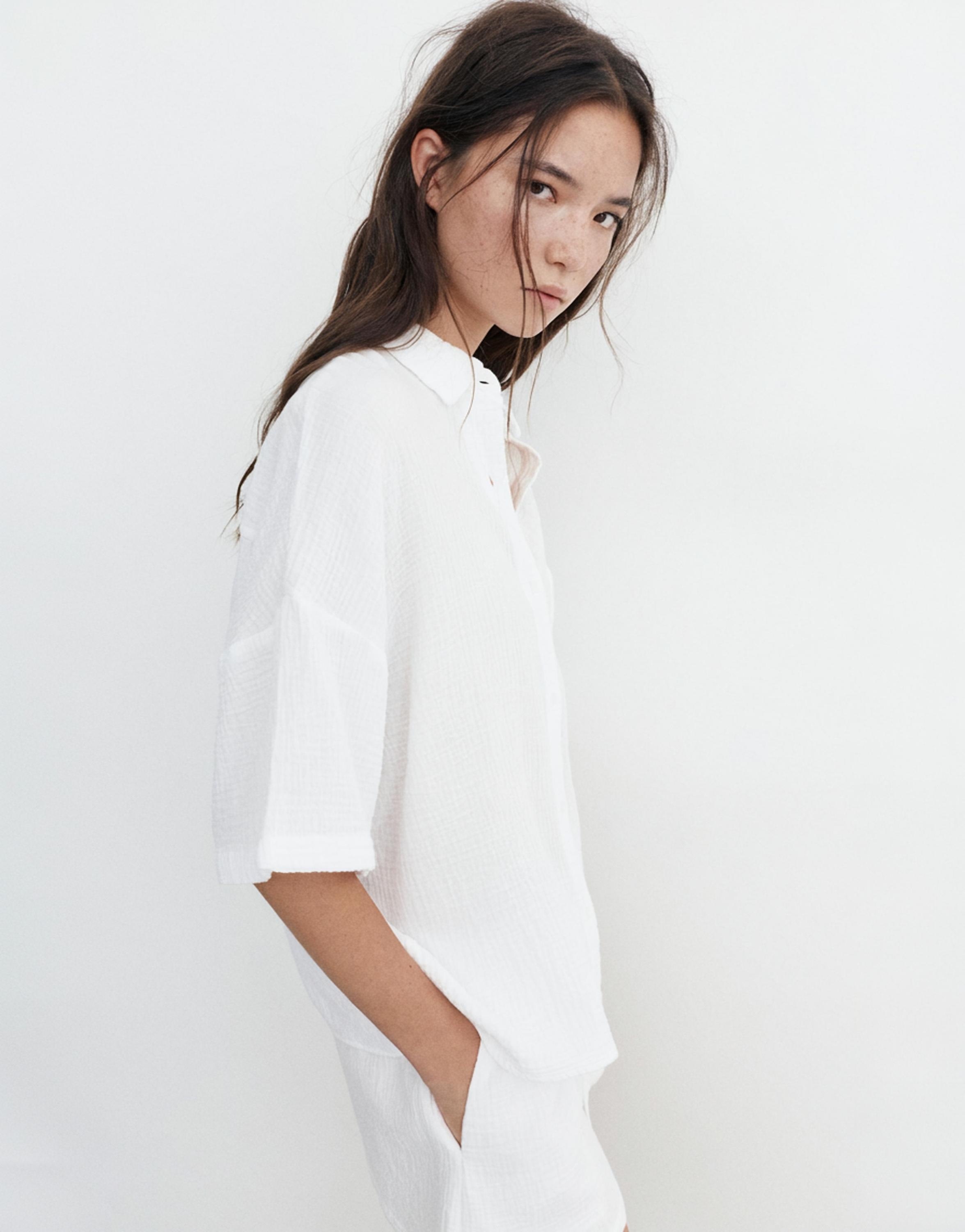 Short sleeve crepe shirt — White