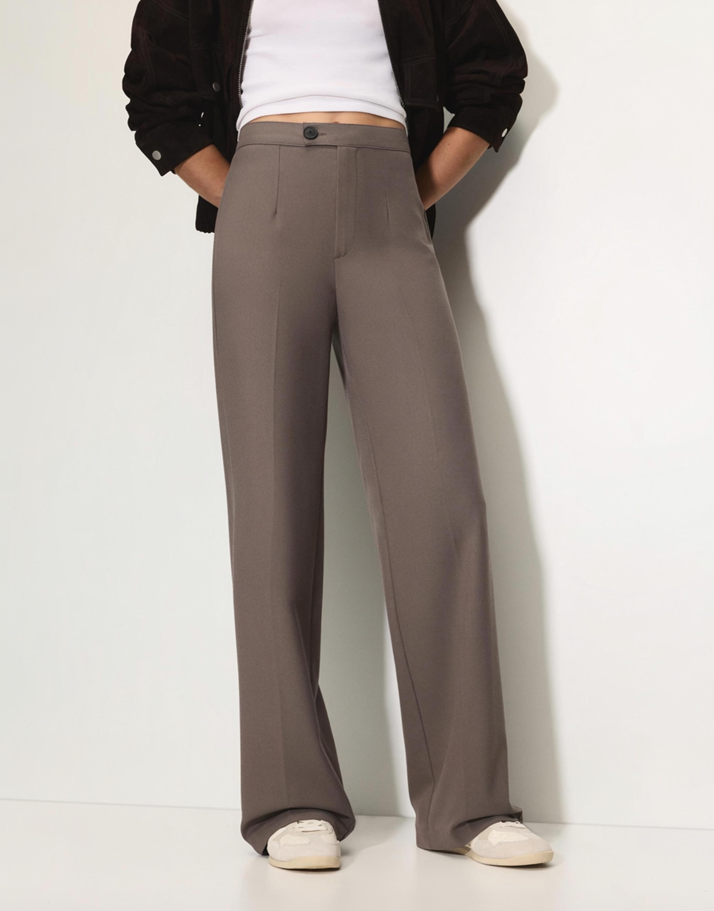 Straight-leg darted trousers — Taupe