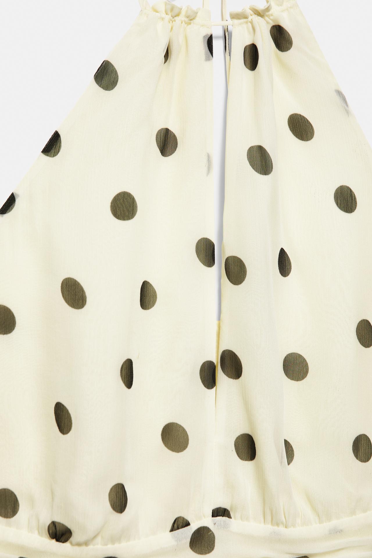 Polka dot halter top with cutout — White