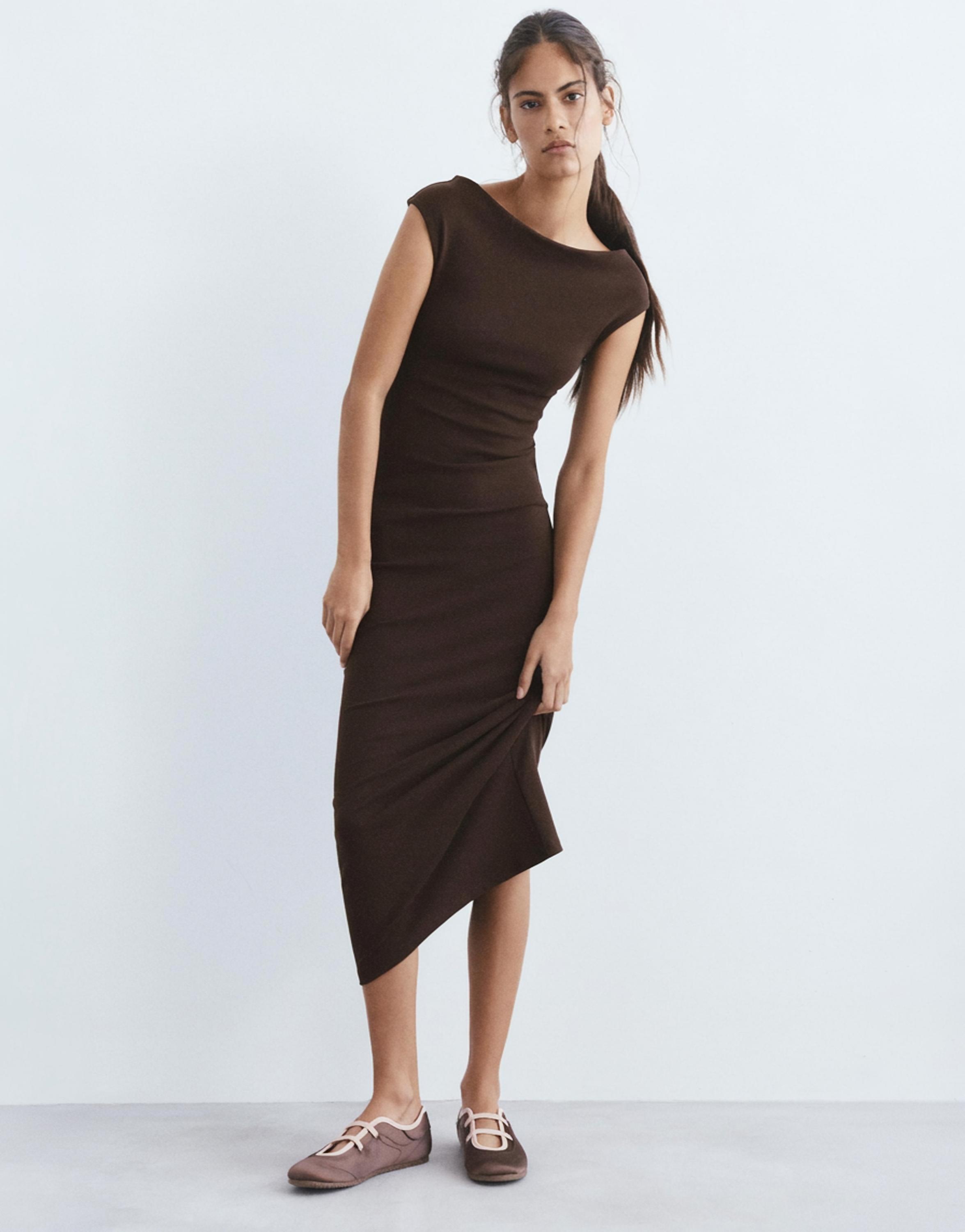 Short sleeve midi dress — Brown