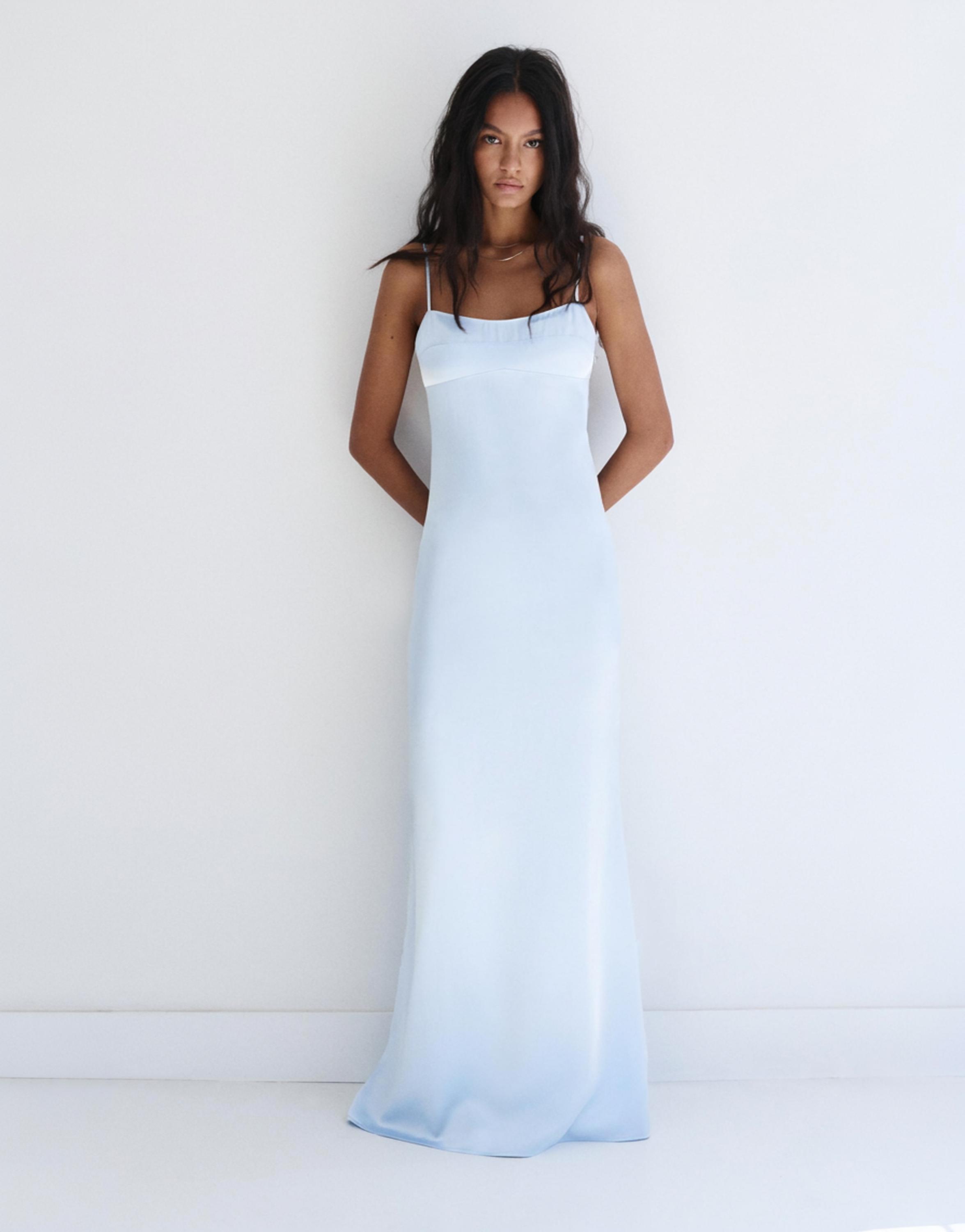 Satin strappy midi dress — Sky blue