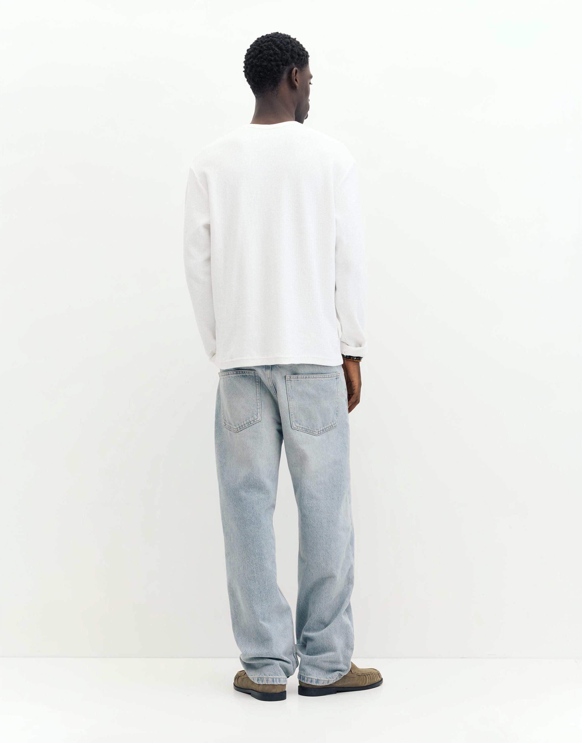 Waffle-knit long sleeve T-shirt — White
