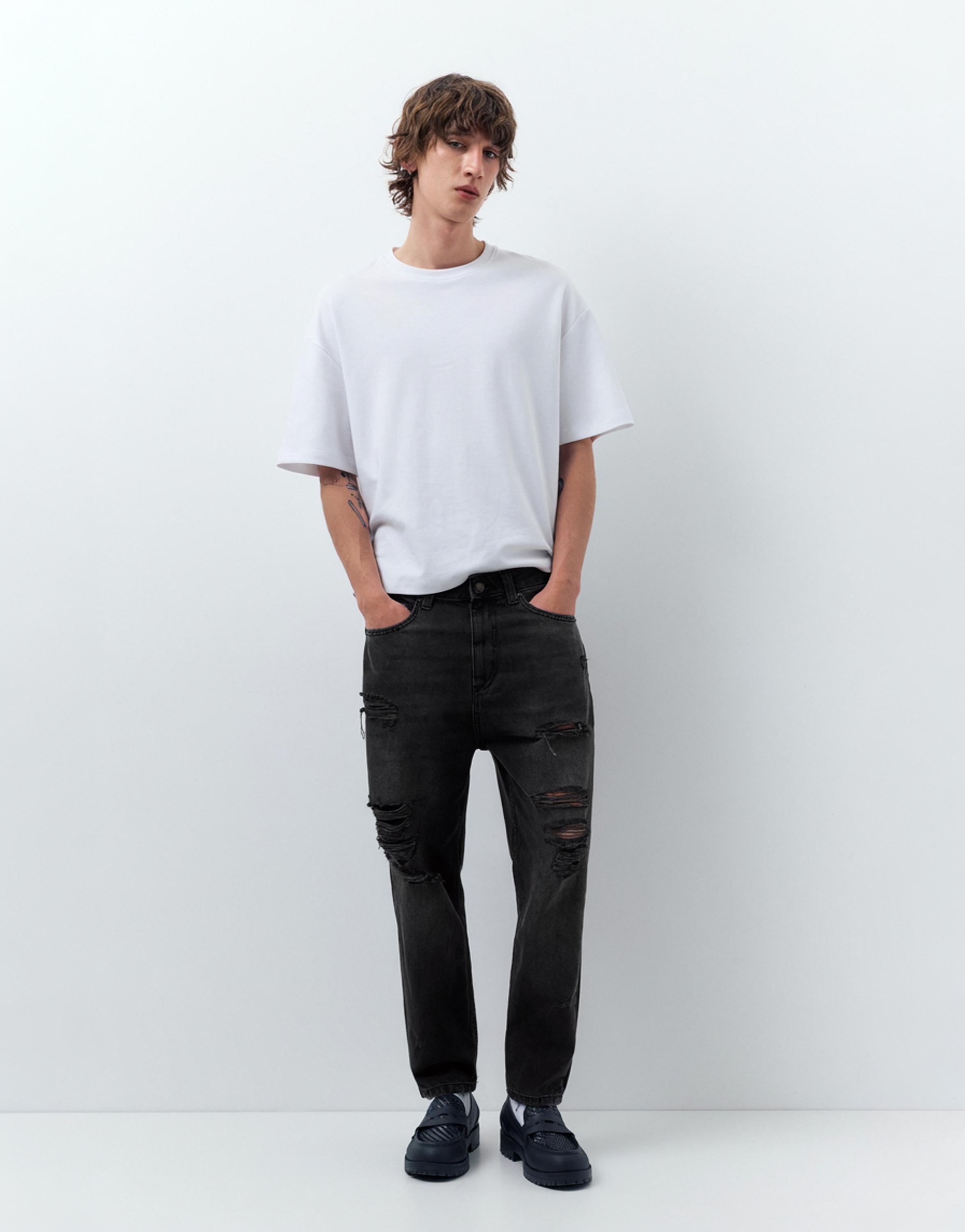 Relaxed fit ripped jeans — Faded black