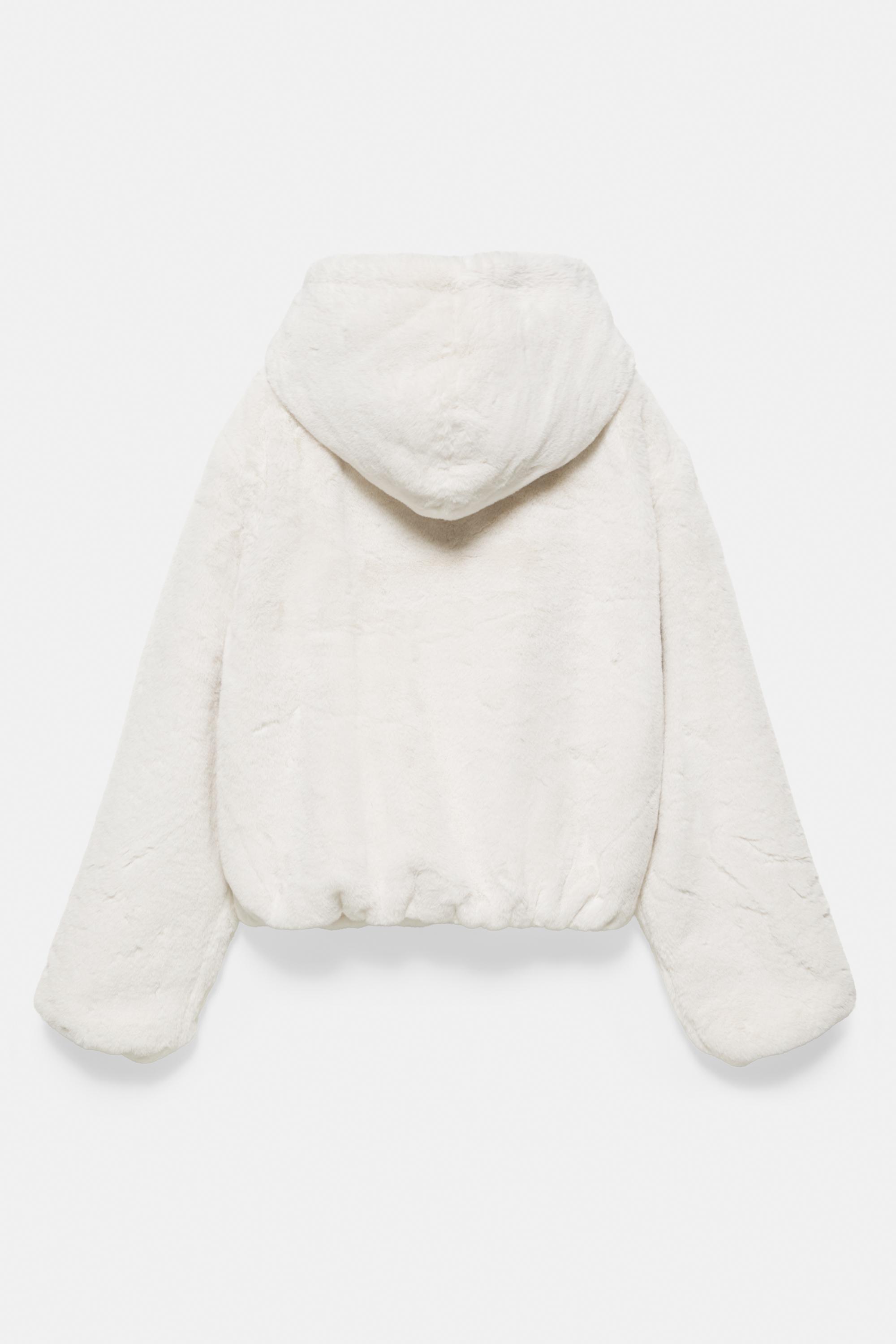 Hooded faux fur jacket — Ecru