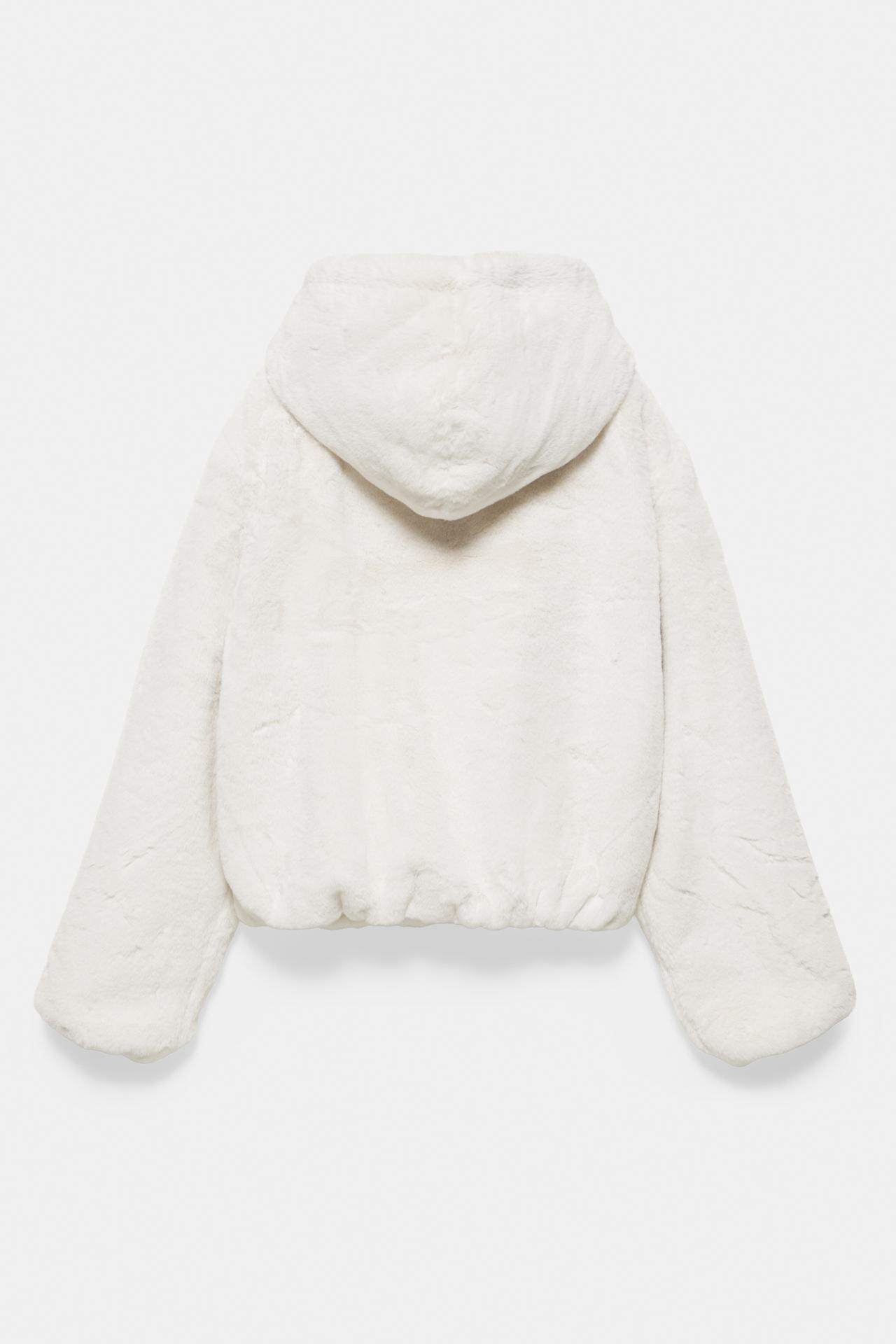 Faux fur jacket with hood — Ecru