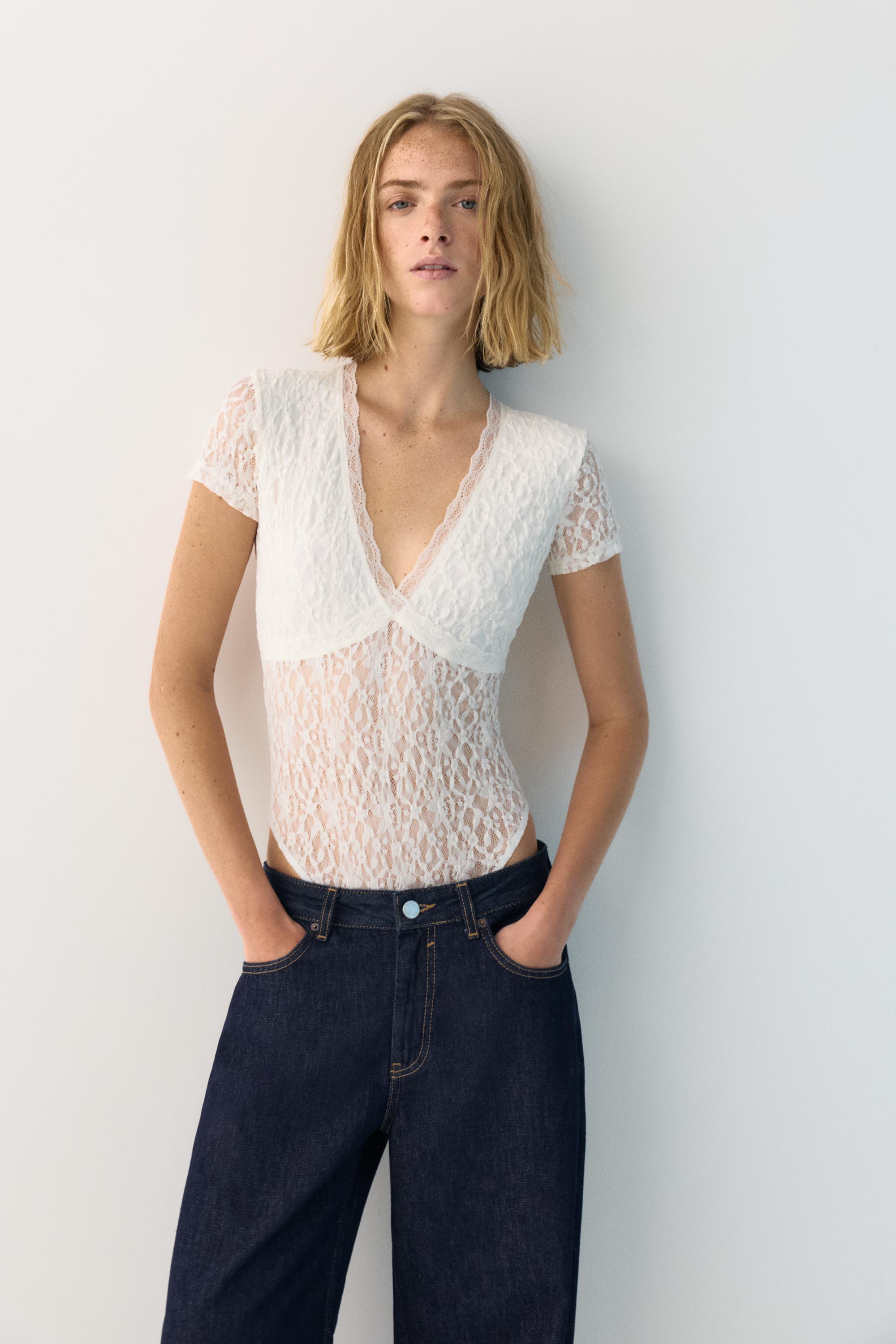 Short sleeve lace bodysuit — Ice